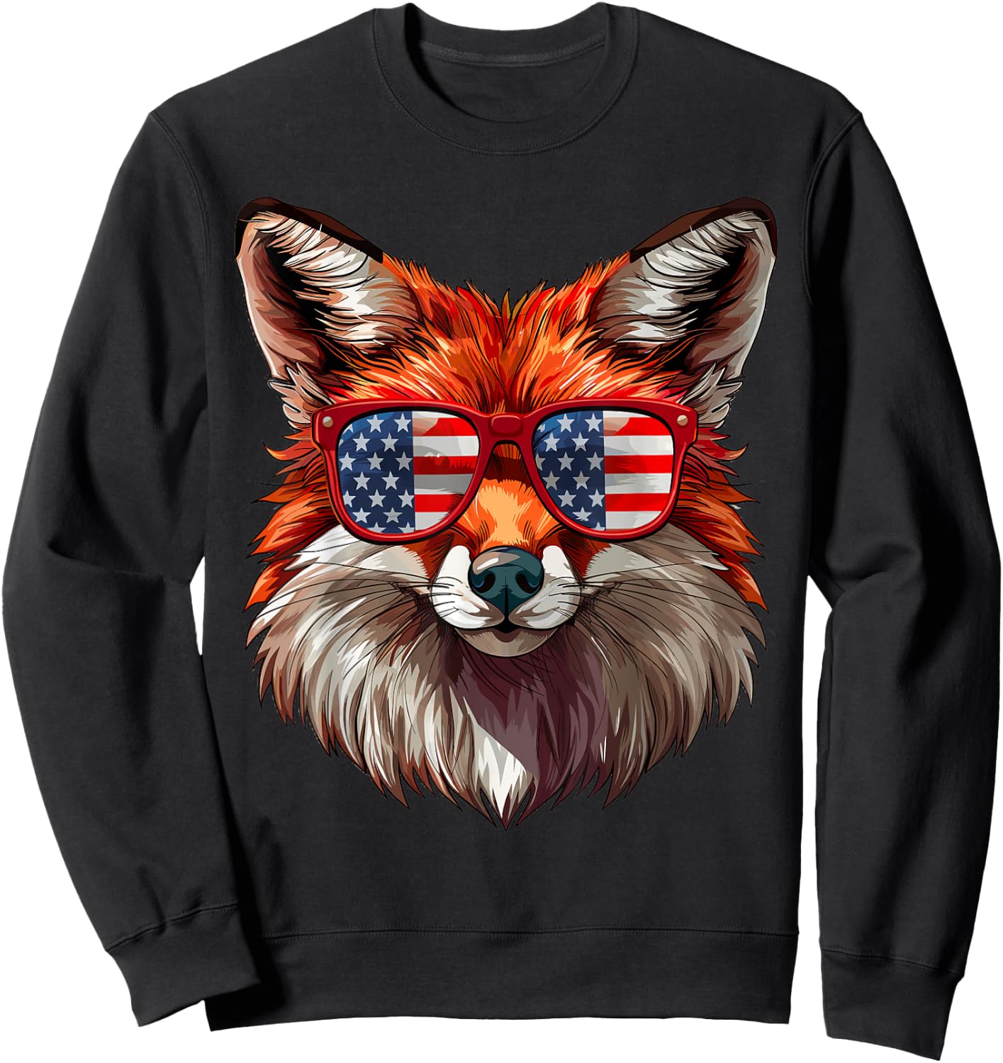 Foxy American Flag Funny Foxy Lovers Mom Dad 4th of July Sweatshirt - Sweatshirt | Black