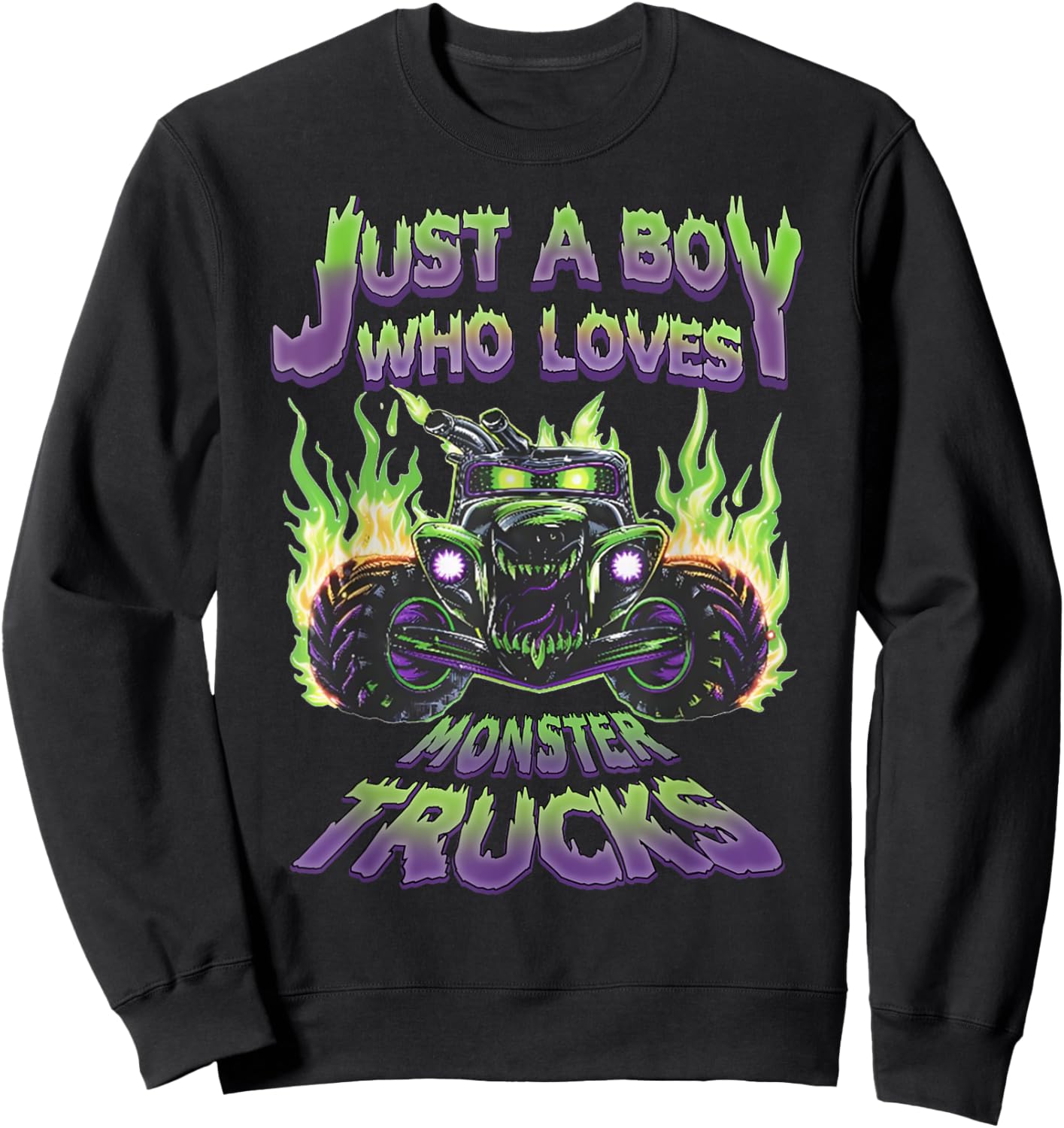 Just A Boy Who Loves Monster Trucks Funny Truck Toddler Kids Sweatshirt - Sweatshirt | Black