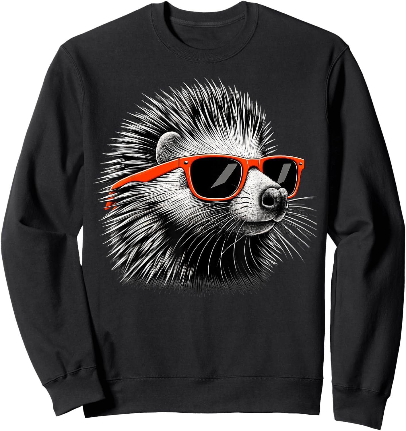 Cool Porcupine Wearing Sunglasses Graphic Art Sweatshirt - Sweatshirt | Black