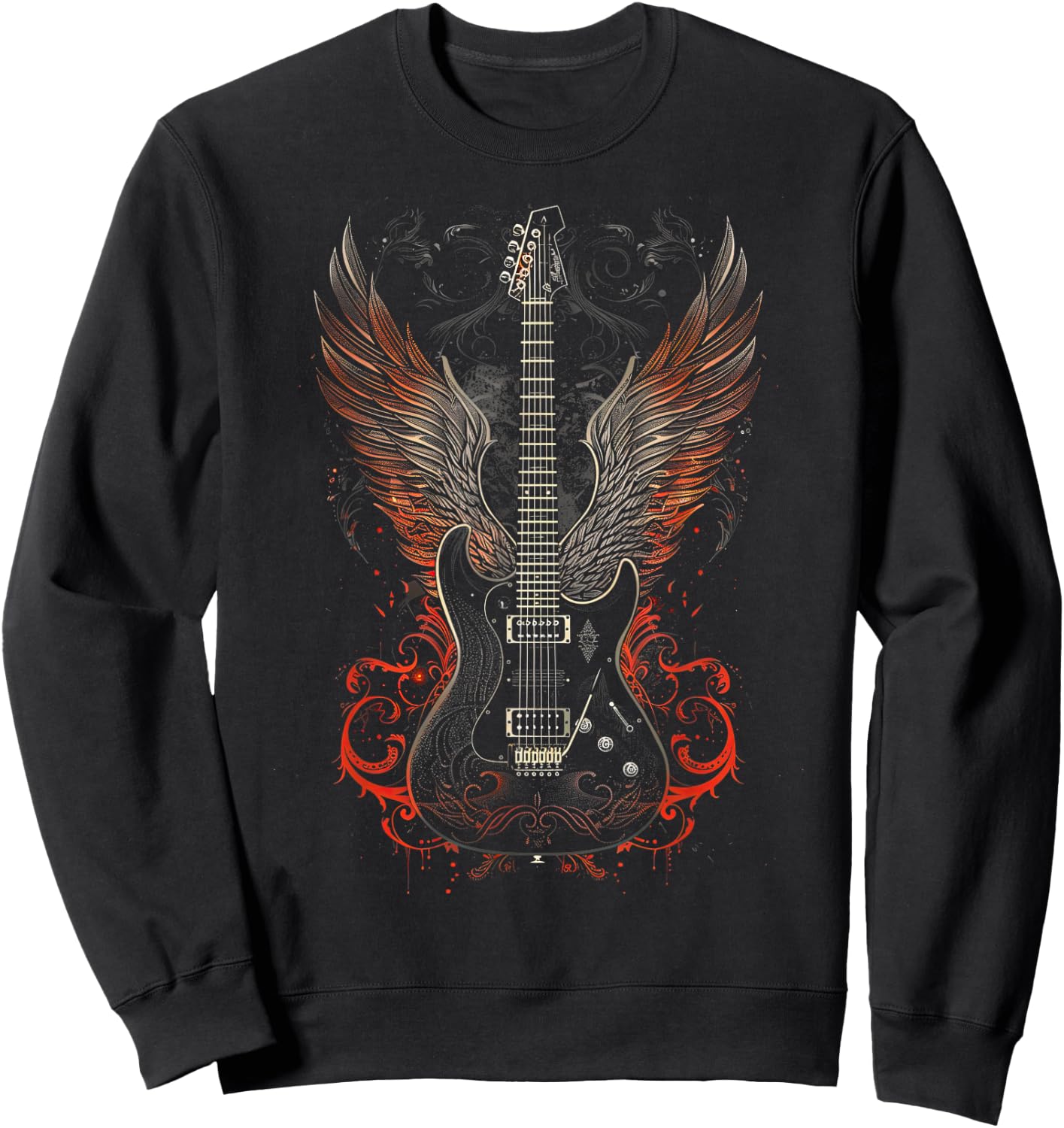 Rock & Roll Guitar with Wings Sweatshirt - Sweatshirt | Black