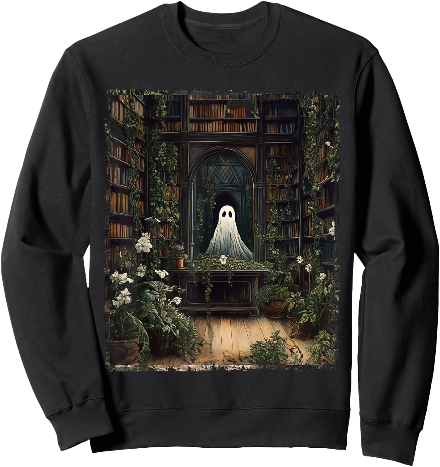 Vintage Halloween Spooky Ghost In The Library Gothic Sweatshirt - Sweatshirt | Black