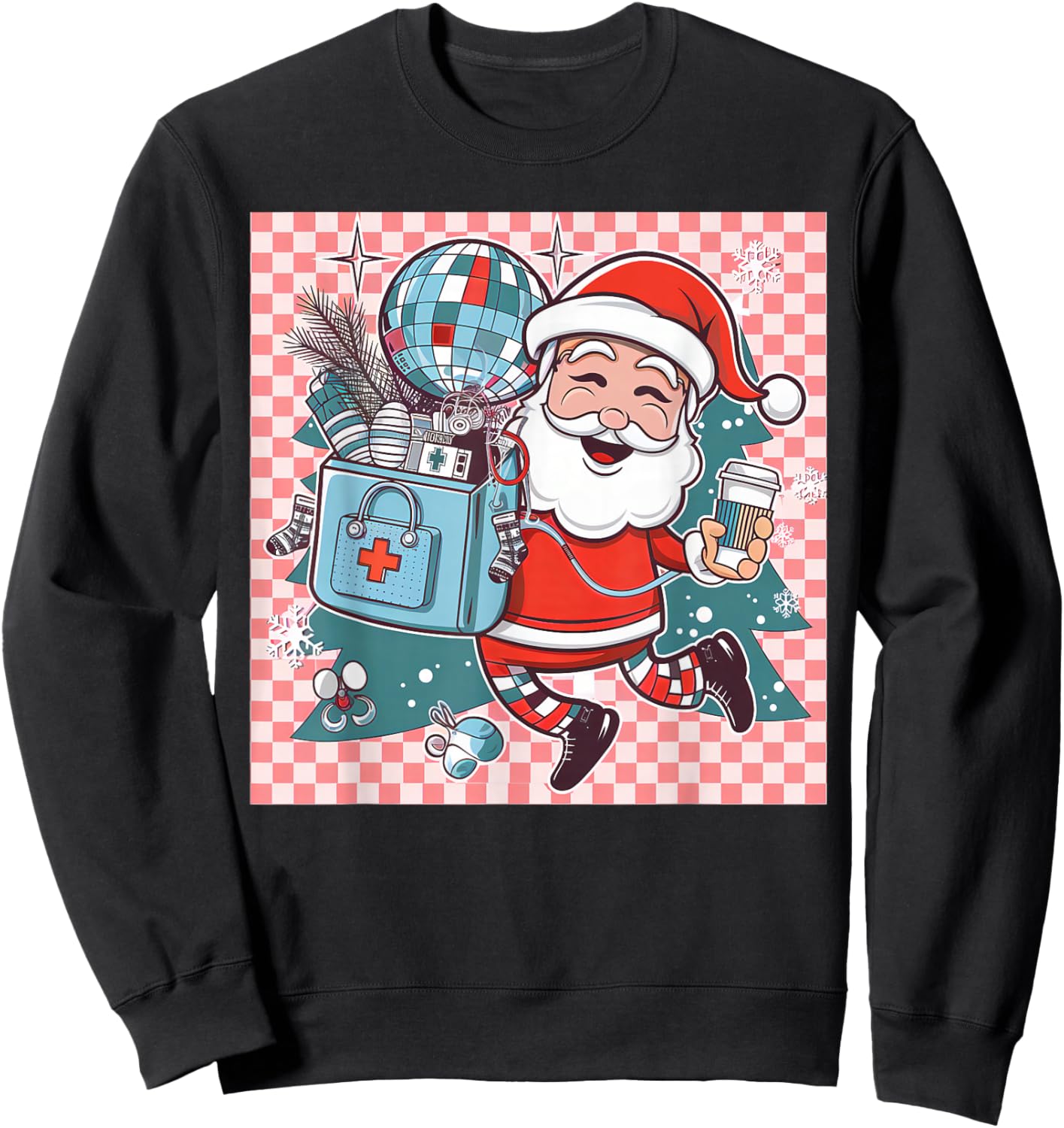 Christmas Santa Nurse Disco Ball Rn CNA Icu Med Surg Picu Sweatshirt - Sweatshirt | Black