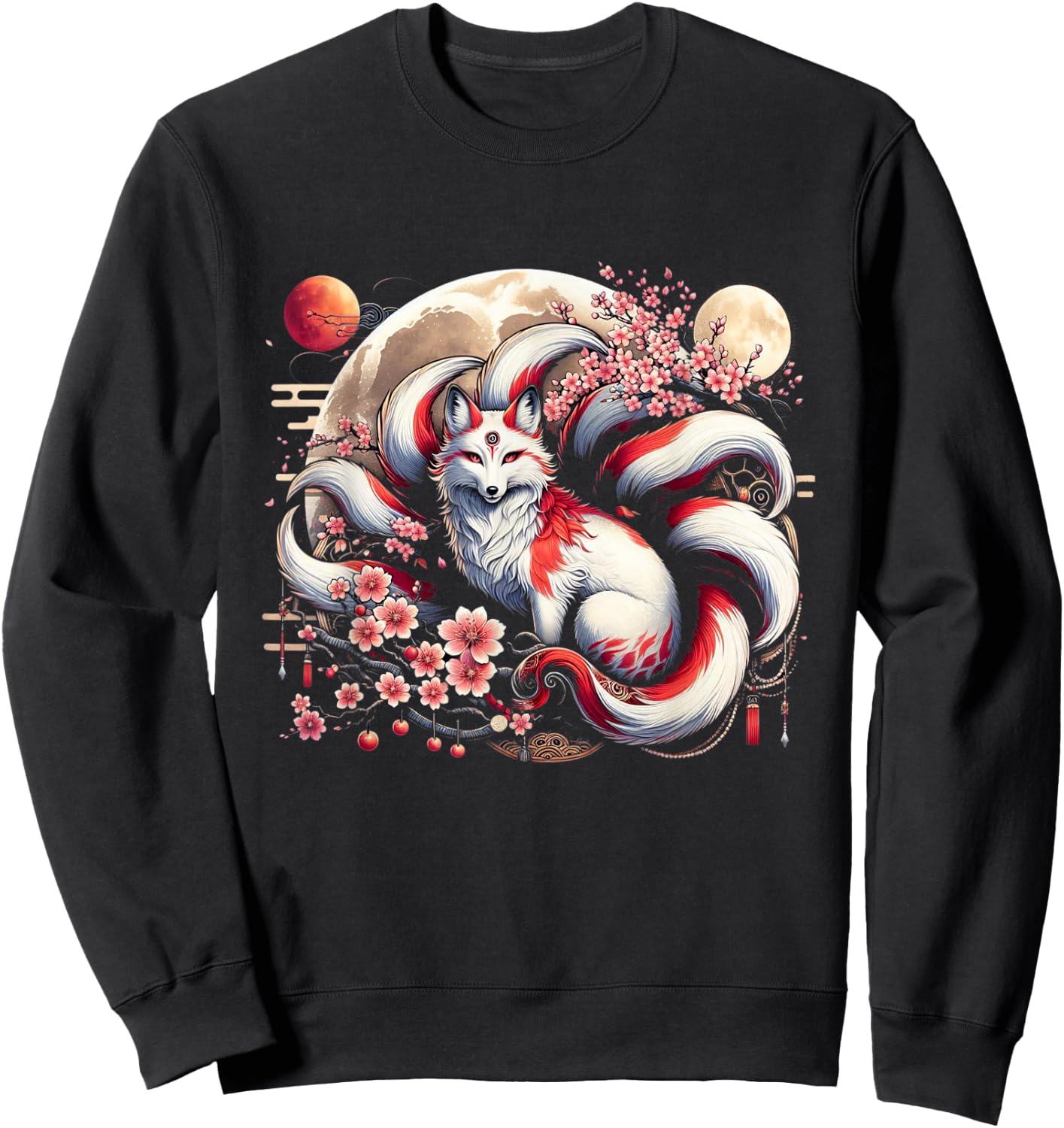 Kitsune Japanese Nine-tailed Fox With Sweatshirt - Sweatshirt | Black