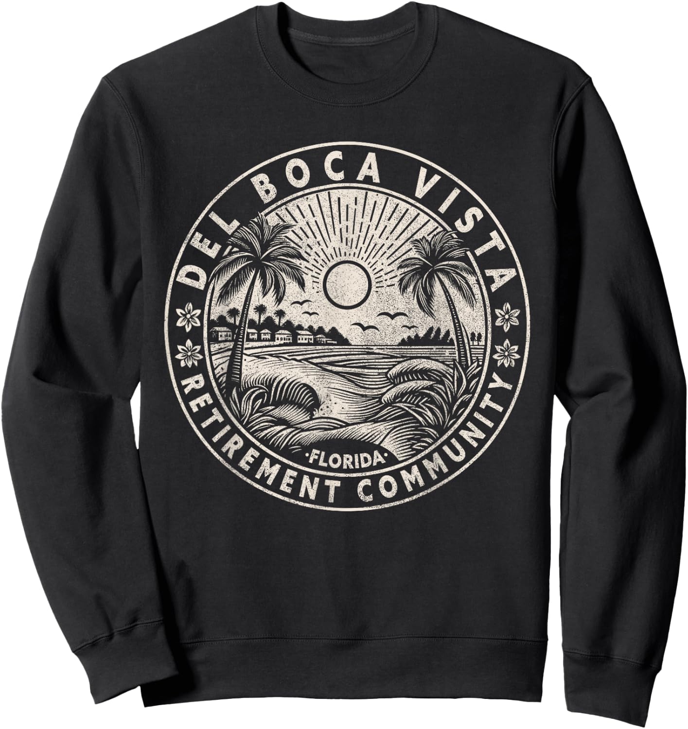 Del Boca Vista Retro Sunset Florida Vintage Sweatshirt - Sweatshirt | Black