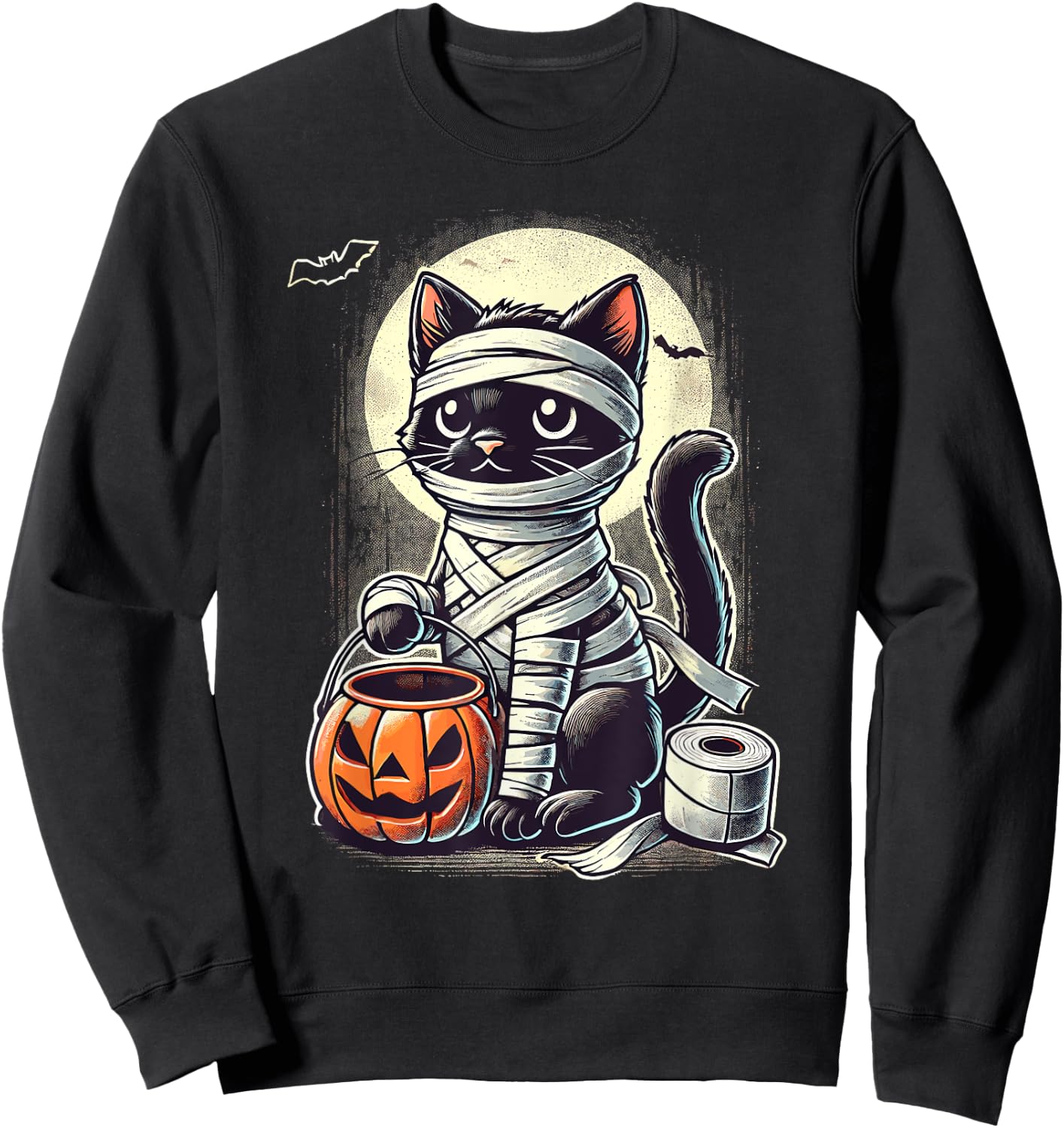Black Cat Mummy Men Women Kids Halloween Funny Black Cat Sweatshirt - Sweatshirt | Black