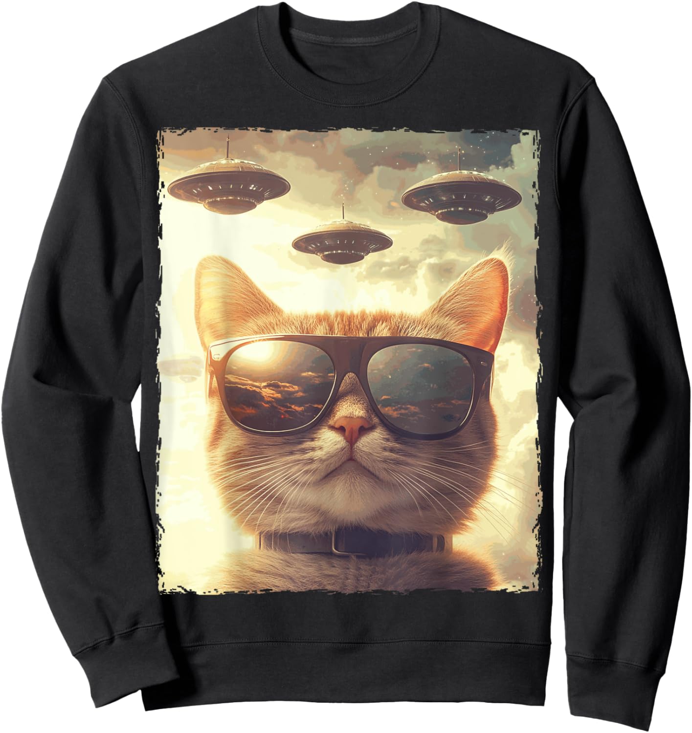 Funny Cat Sunglasses Selfie Ufos Sweatshirt - Sweatshirt | Black