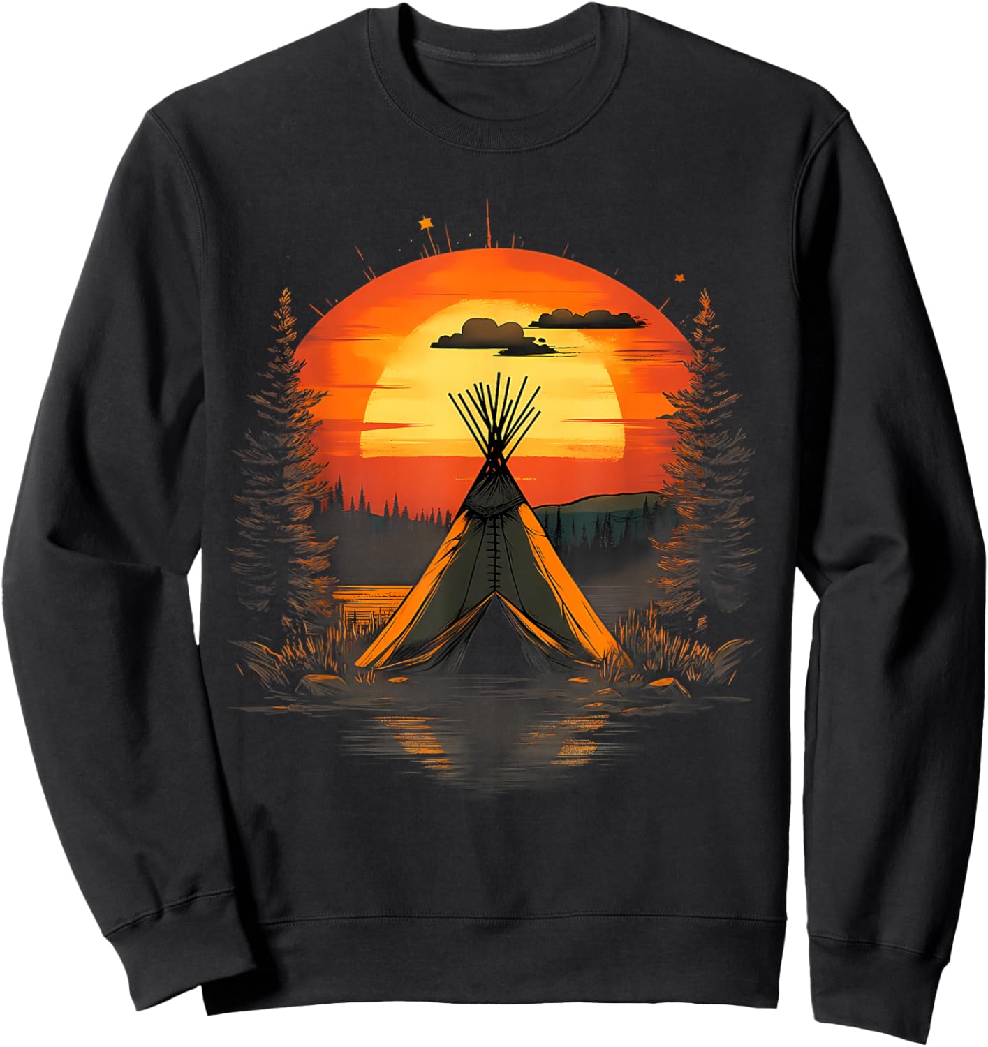 Native American Indian Tribe Landscape Sunset Tipi Tent Sweatshirt - Sweatshirt | Black