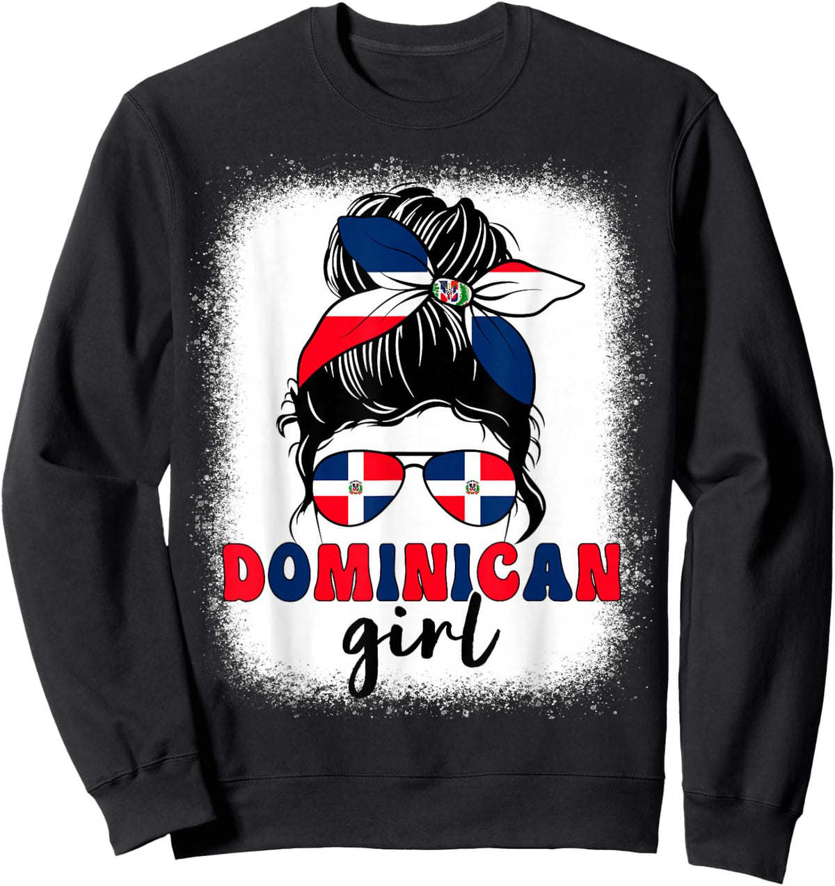 Dominican Girl Messy Bun Dominican Flag Patriotic Women Kids Sweatshirt - Sweatshirt | Black