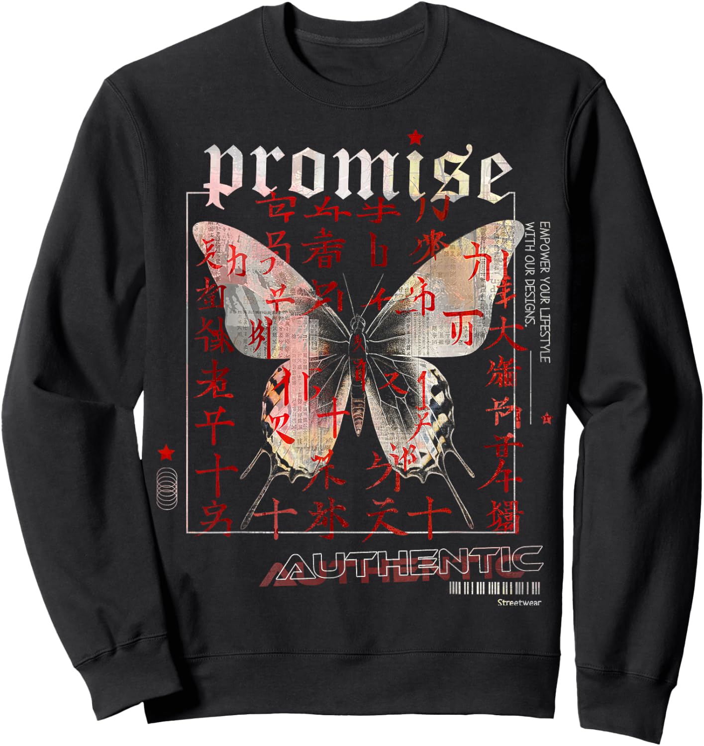 Butterfly | Frontprint | Anime Animal Art Graphic Anime Sweatshirt - Sweatshirt | Black