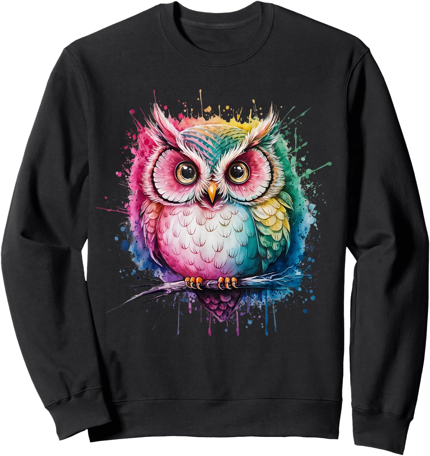 Owl Men Woman Colorful Watercolor Owl Sweatshirt - Sweatshirt | Black