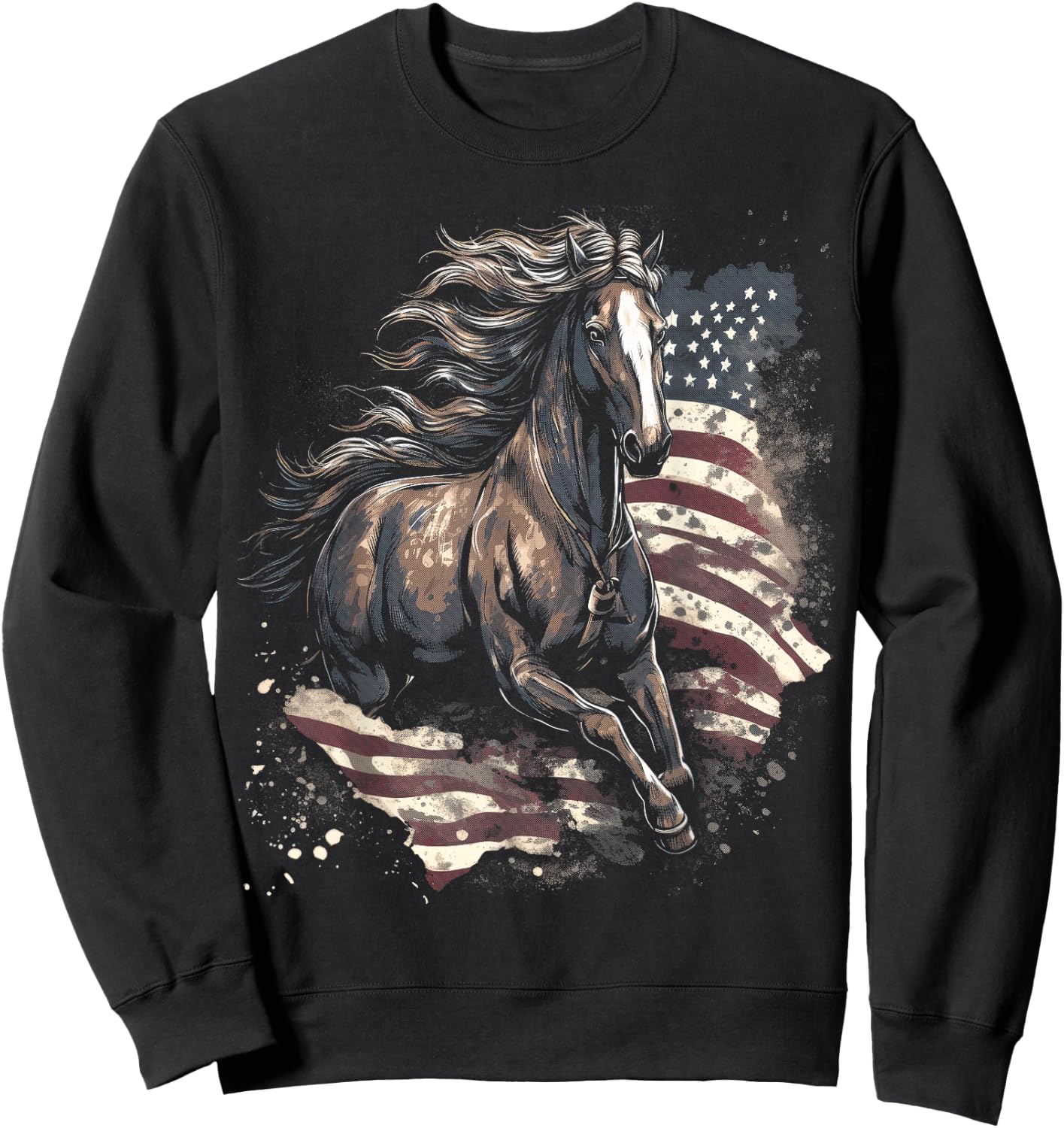 Patriotic Horse American Flag Horseback Riding Western Farm Sweatshirt - Sweatshirt | Black