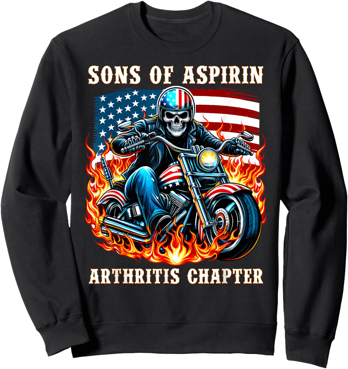 Sons of Aspirin Arthritis Chapter Biker riding a Motorcycle Sweatshirt - Sweatshirt | Black