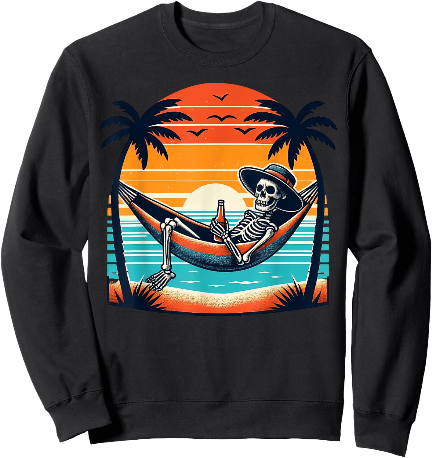 Tropical Beach Vacation Skeleton Summer Drinking Skeleton Women Sweatshirt - Sweatshirt | Black