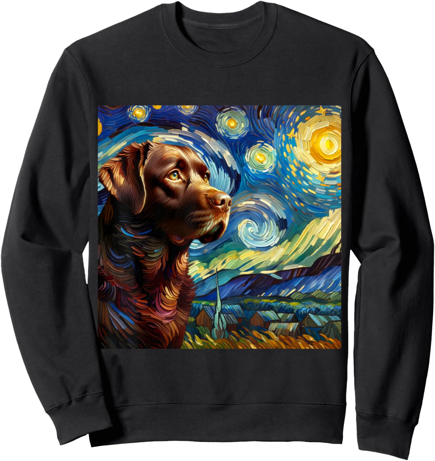 Chocolate Labrador Starry Night Shirt Vincent Van Gogh Lab Sweatshirt - Sweatshirt | Black