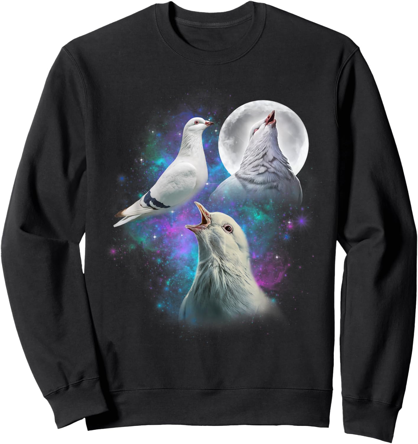 Three White Pigeons Howling At The Moon Funny Pigeon Sweatshirt - Sweatshirt | Black