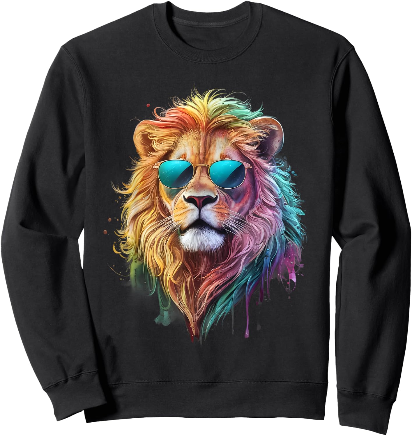 Lion Men Woman Colorful Watercolor Lion Sweatshirt - Sweatshirt | Black