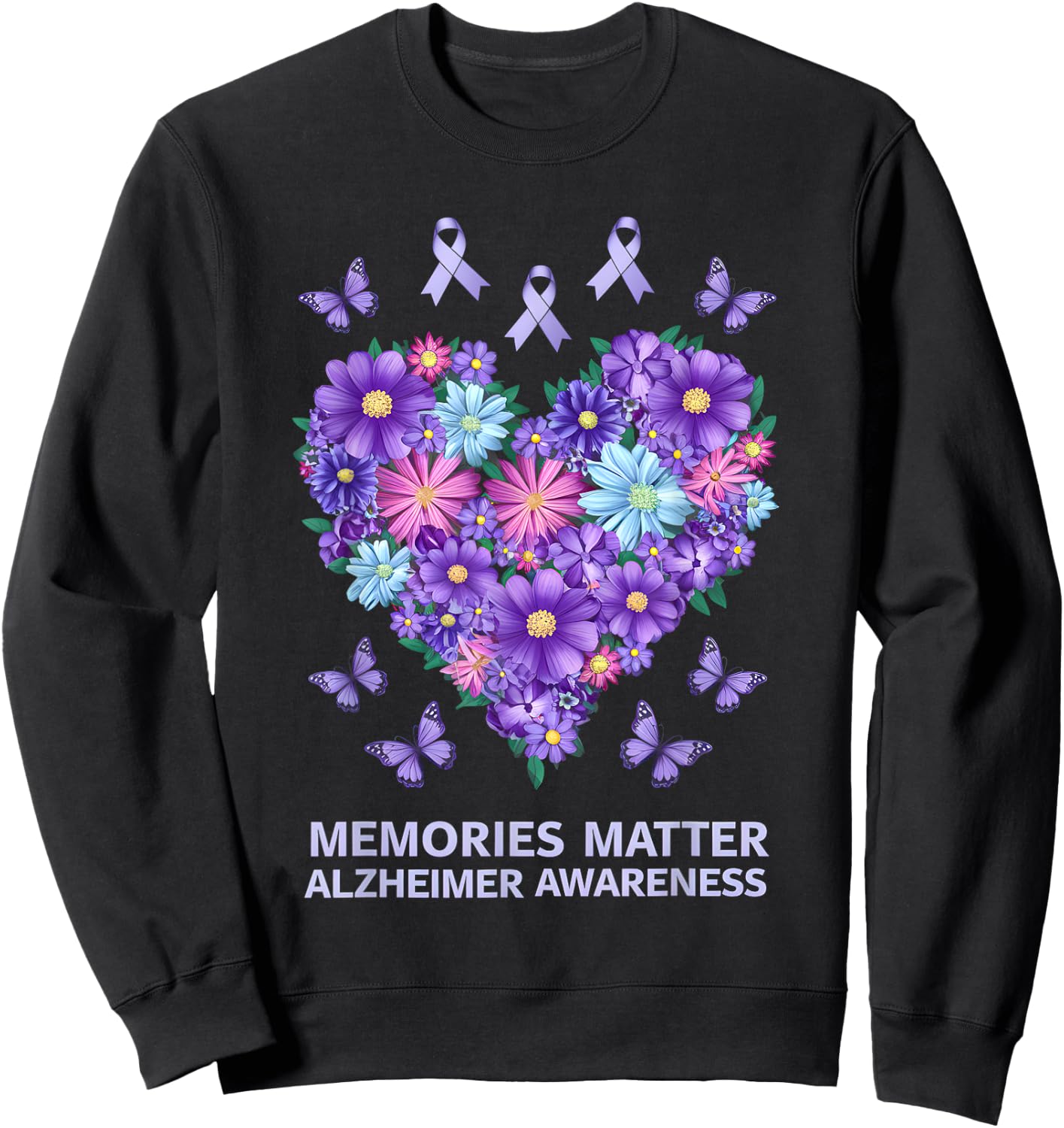 Alzheimer Awareness Purple Flower Sweatshirt - Sweatshirt | Black