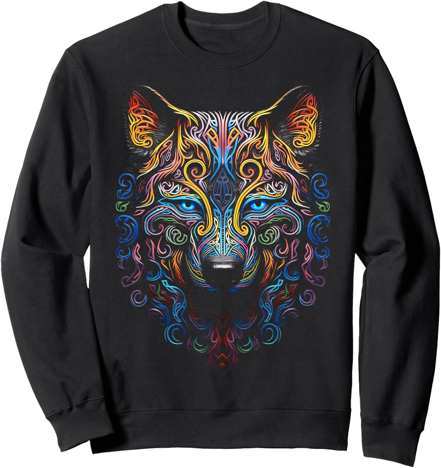 Wolf Animal Motif Artwork Wolf Sweatshirt - Sweatshirt | Black