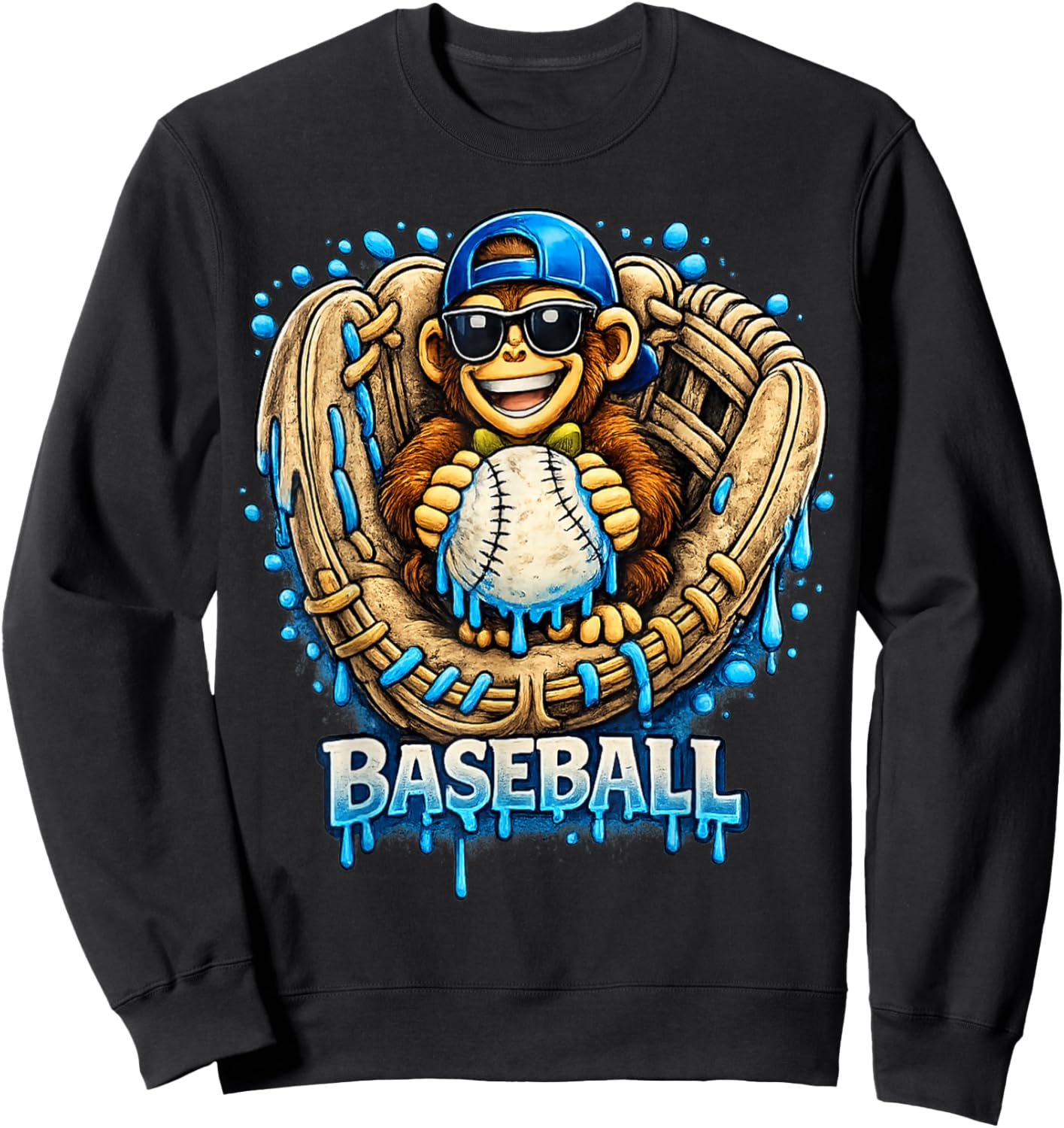 Monkey Funny Animals Baseball Ice Cream Drip Cool Sweatshirt - Sweatshirt | Black