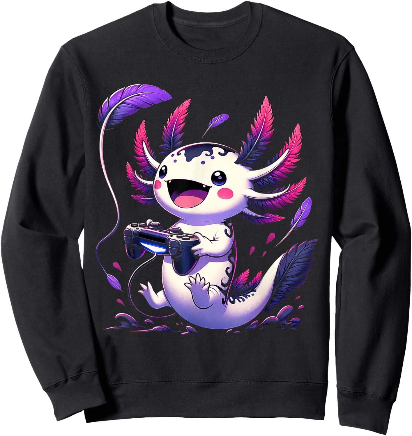 Cute Axolotl Playing Console Video Games Axolotl Gaming Sweatshirt - Sweatshirt | Black