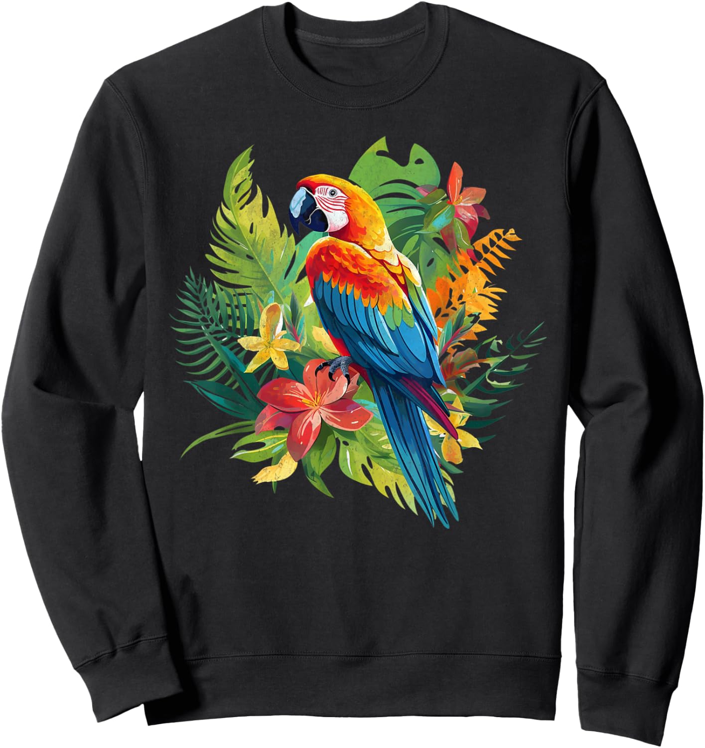 Parrot In Tropical Summer Flower Women Cockatiel Bird Sweatshirt - Sweatshirt | Black