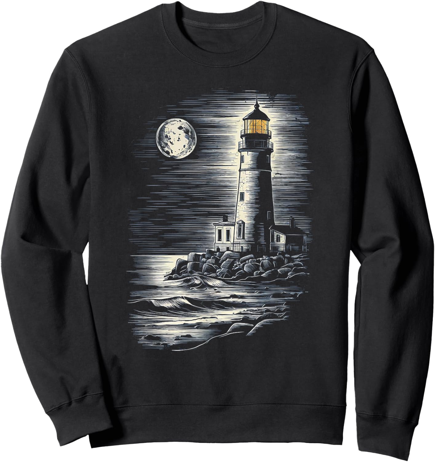 Full Moon Lighthouse Nautical Sweatshirt - Sweatshirt | Black