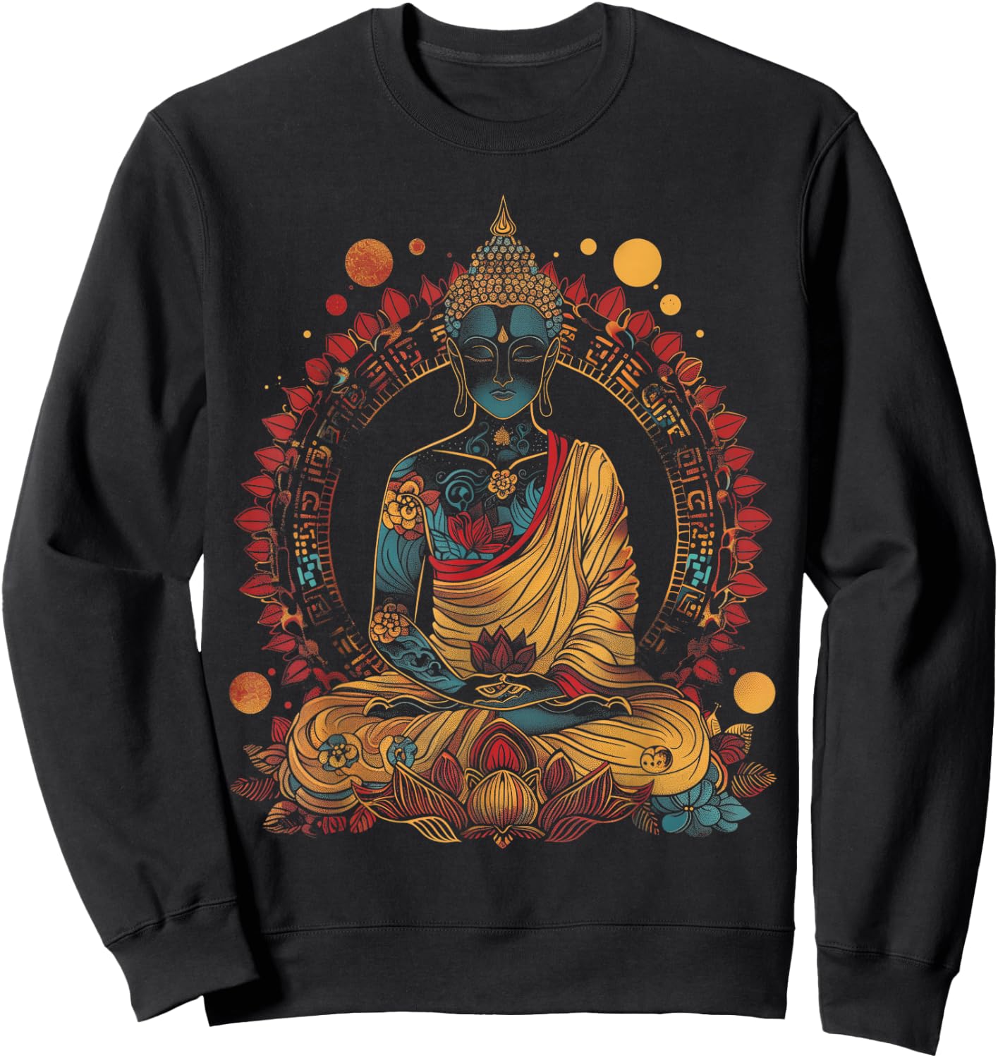 Buddha Vintage Flowers Zen Buddhist Buddhism Yoga Spiritual Sweatshirt - Sweatshirt | Black