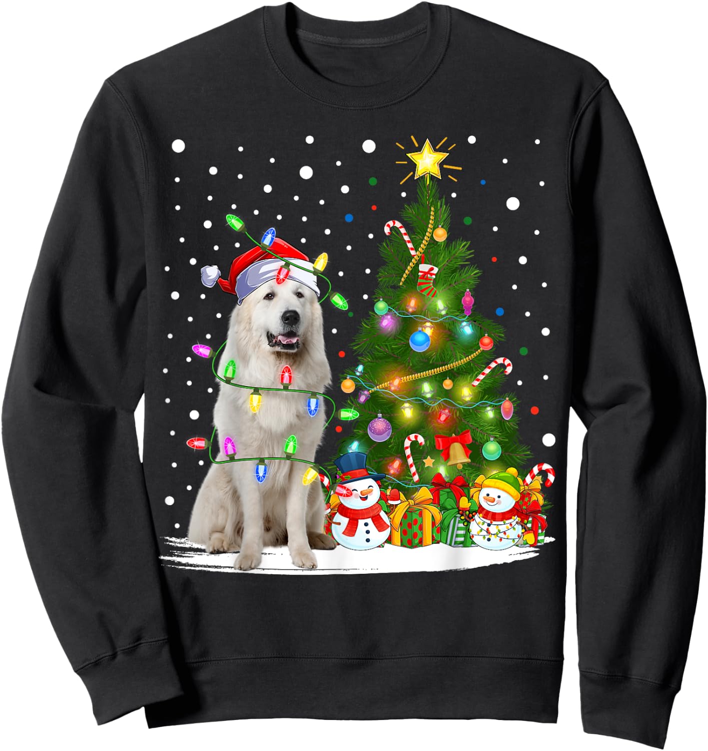 Lighting Xmas Tree Santa Great Pyrenees Dog Christmas Sweatshirt - Sweatshirt | Black
