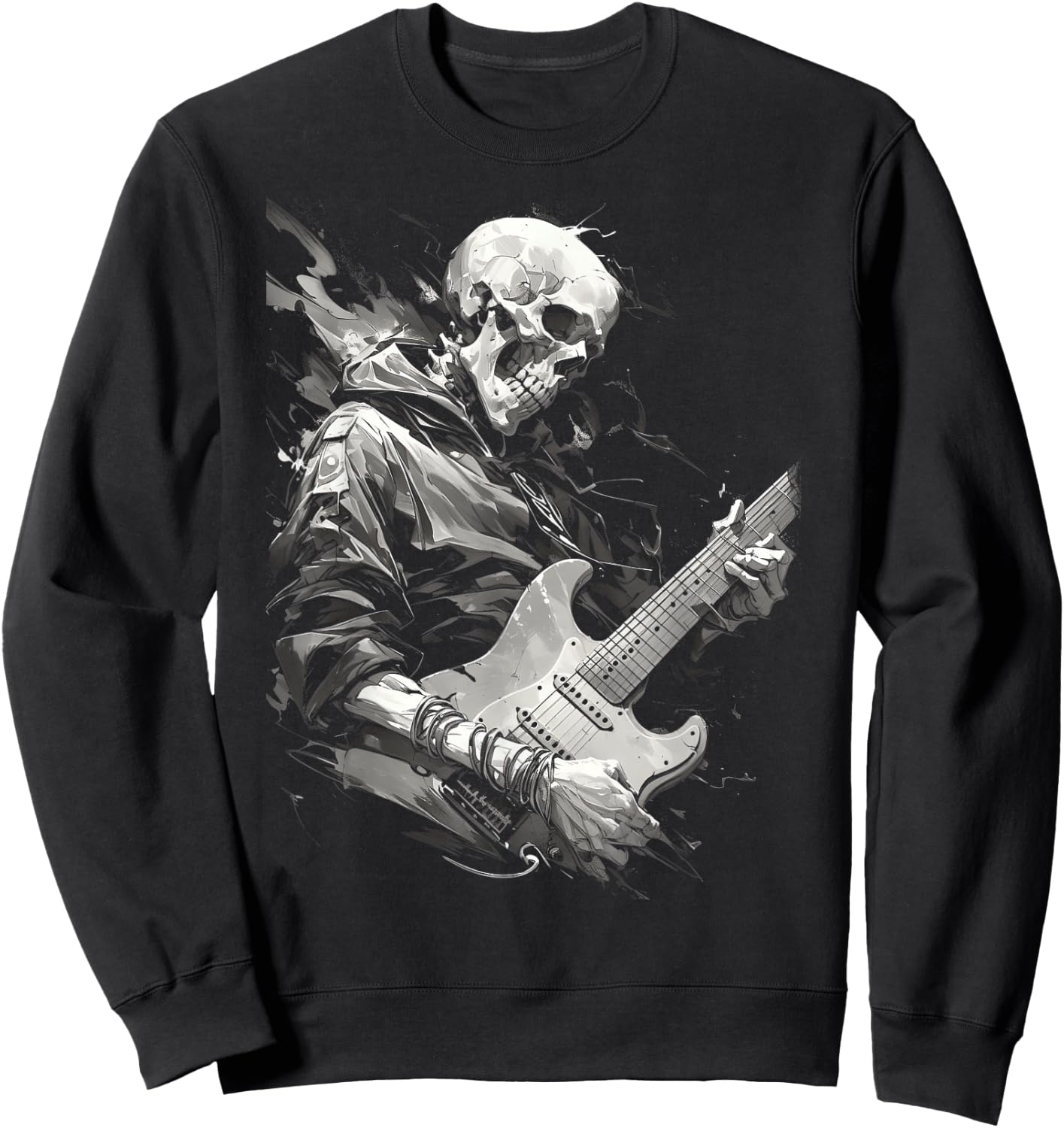 Skeleton playing guitar ,Rock Star Shredding Guitar Sweatshirt - Sweatshirt | Black