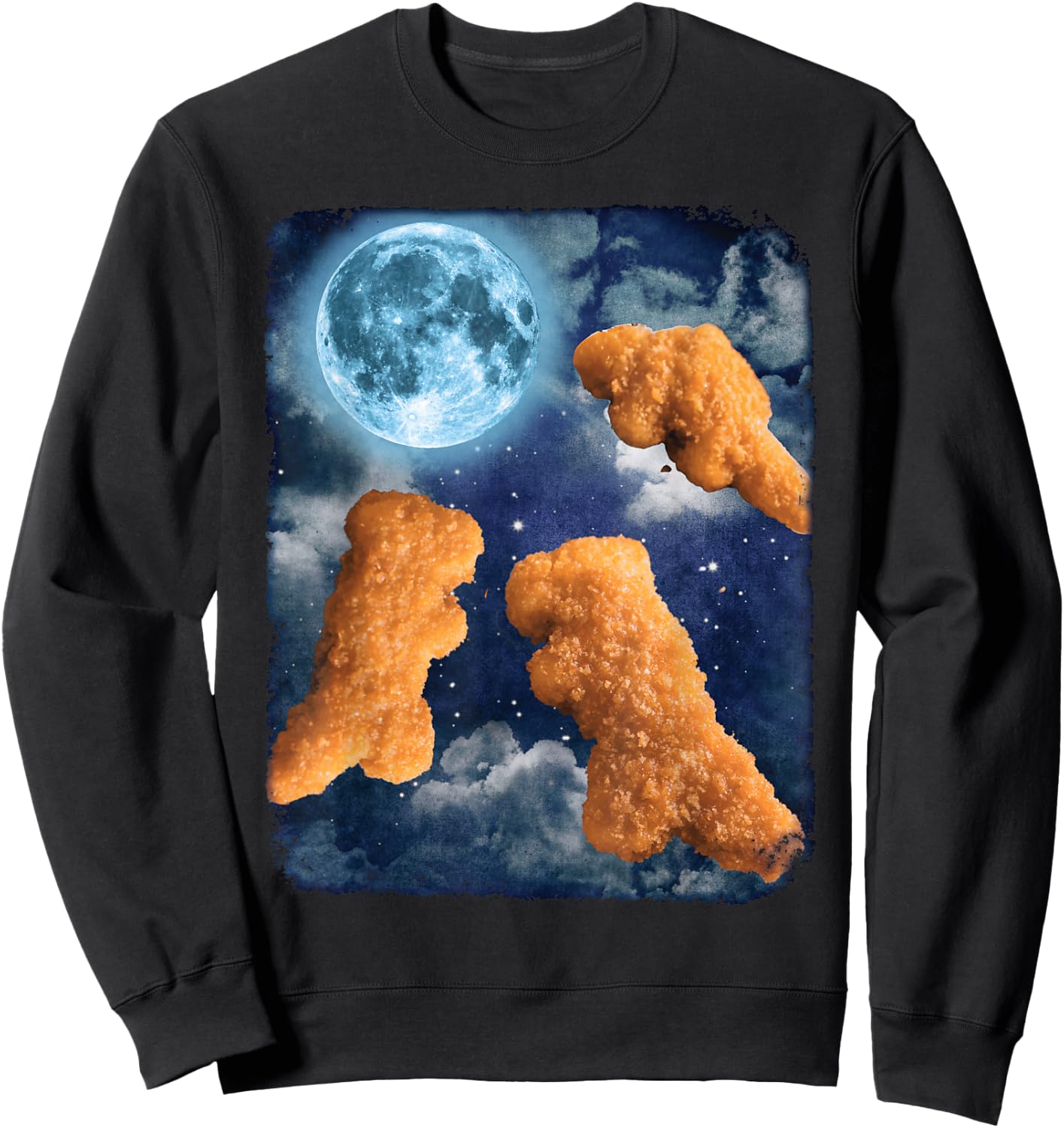 Funny Food Dinosaur Chicken Nuggets Howling At The Moon Sweatshirt - Sweatshirt | Black