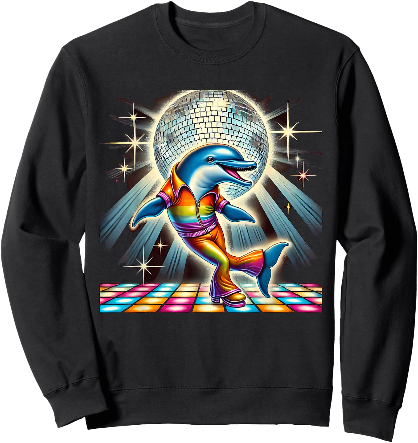 Aesthetic Dolphin Disco Sweatshirt - Sweatshirt | Black