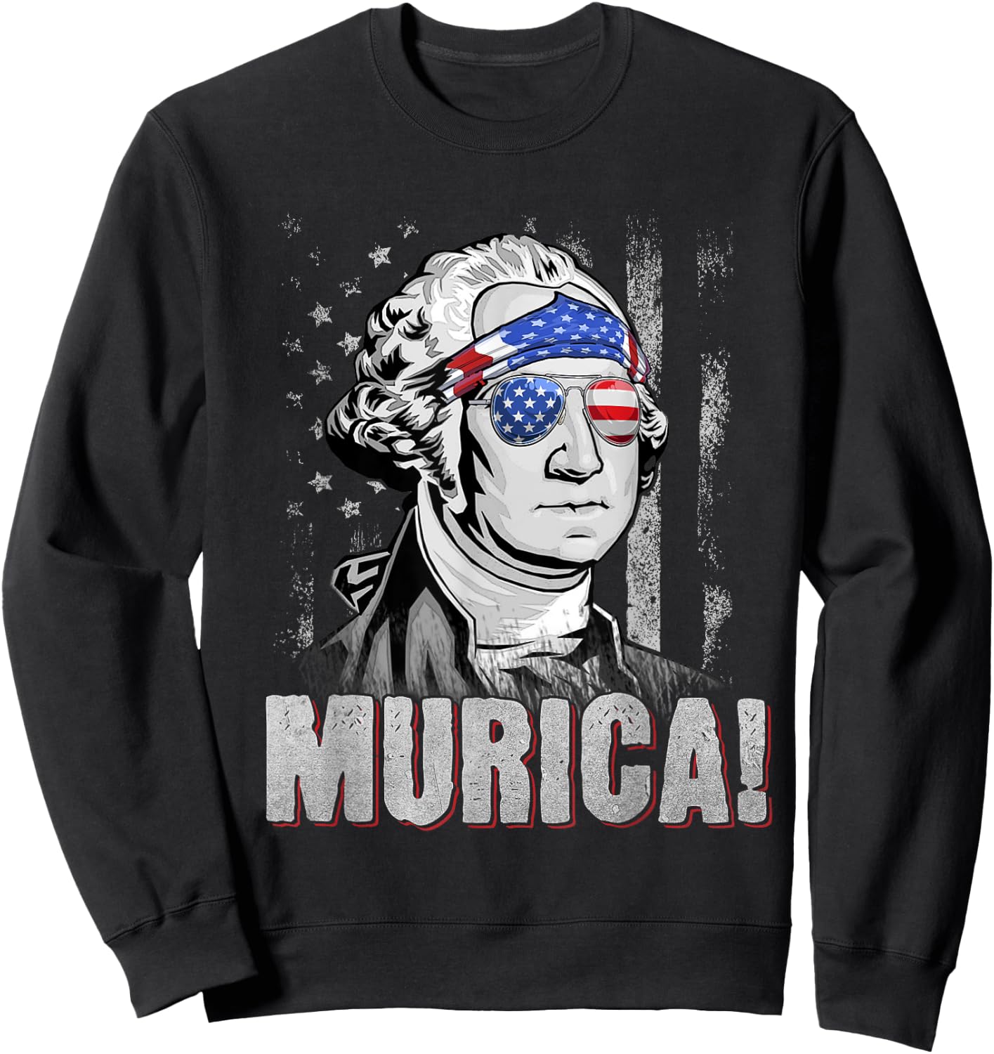 American Flag Murica Patriotic 4th of July George Washington Kids Men Sweatshirt - Sweatshirt | Black