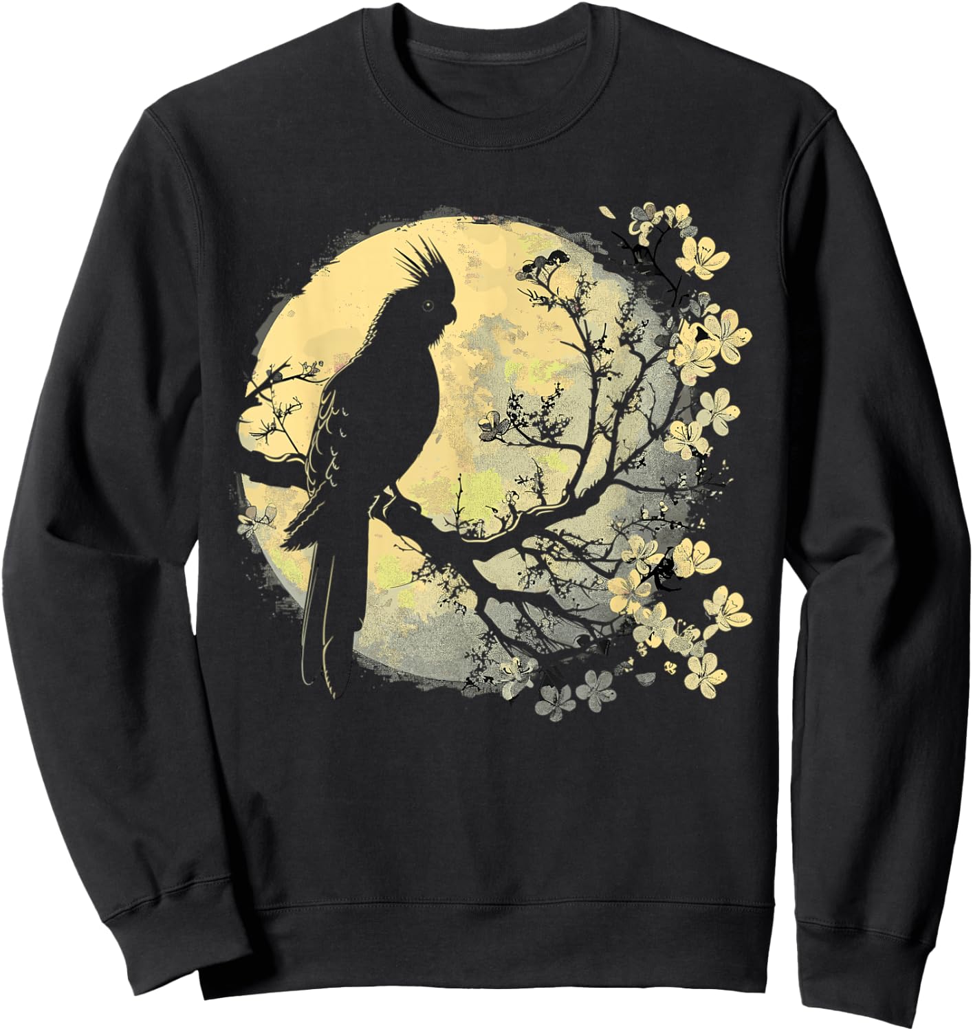 Cockatiel Parrot Lliebhaber Bird Moon and Flowers Sweatshirt - Sweatshirt | Black