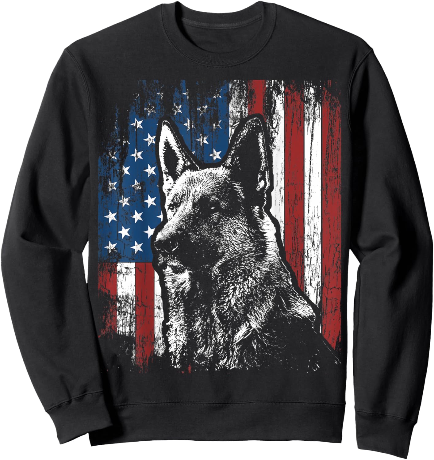Patriotic German Shepherd American Flag Dog Gift Men Women Sweatshirt - Sweatshirt | Black