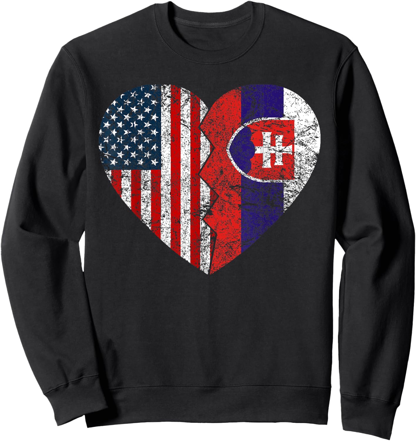 Slovakian American Flag Heart | United States Slovakia Roots Women Kids Men Sweatshirt - Sweatshirt | Black