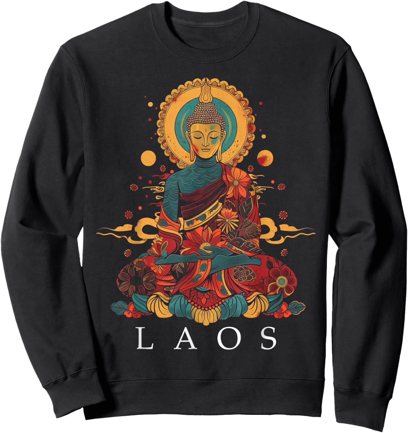 Laos Buddha Vintage Buddhist Souvenir Sweatshirt - Sweatshirt | Black