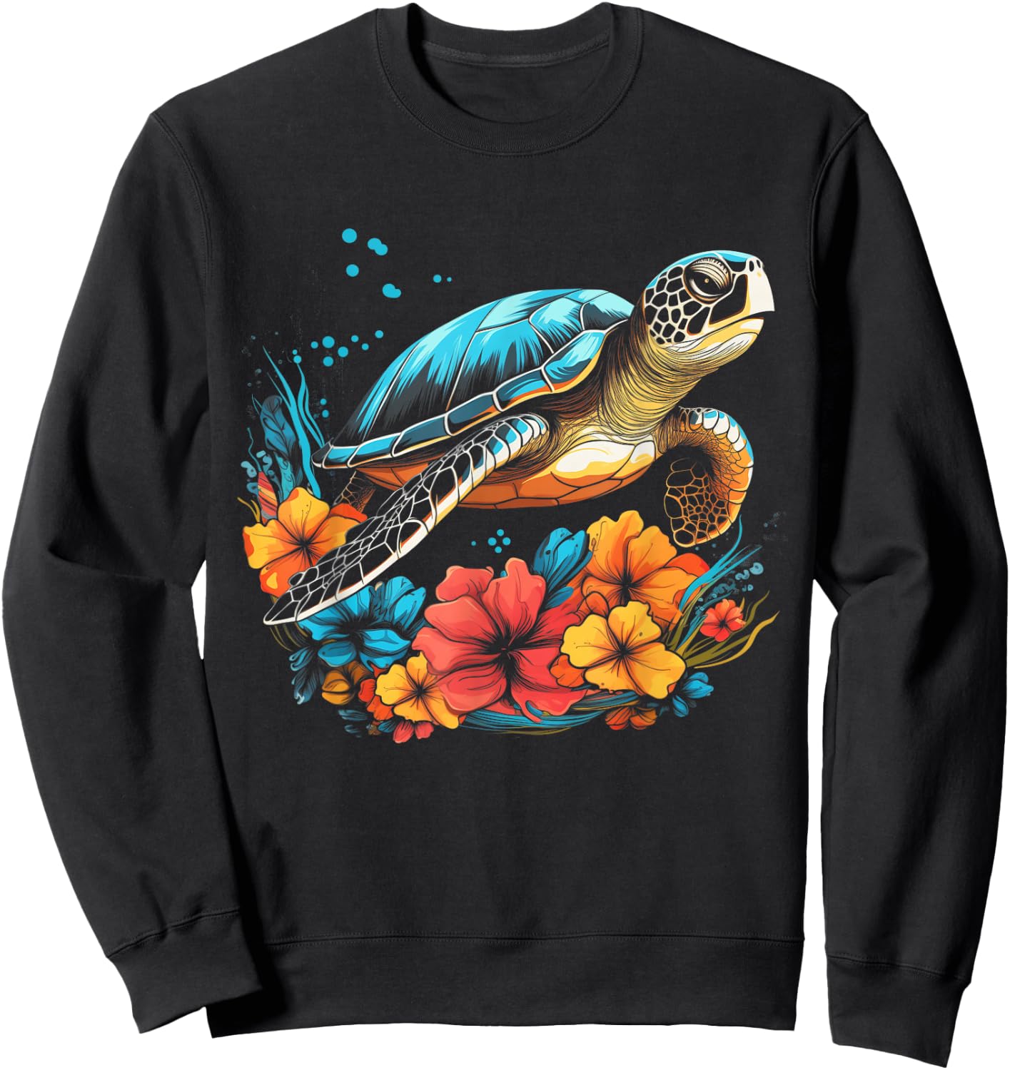Sea Turtle Hawaiian Flowers Hawaii Diver Sweatshirt - Sweatshirt | Black