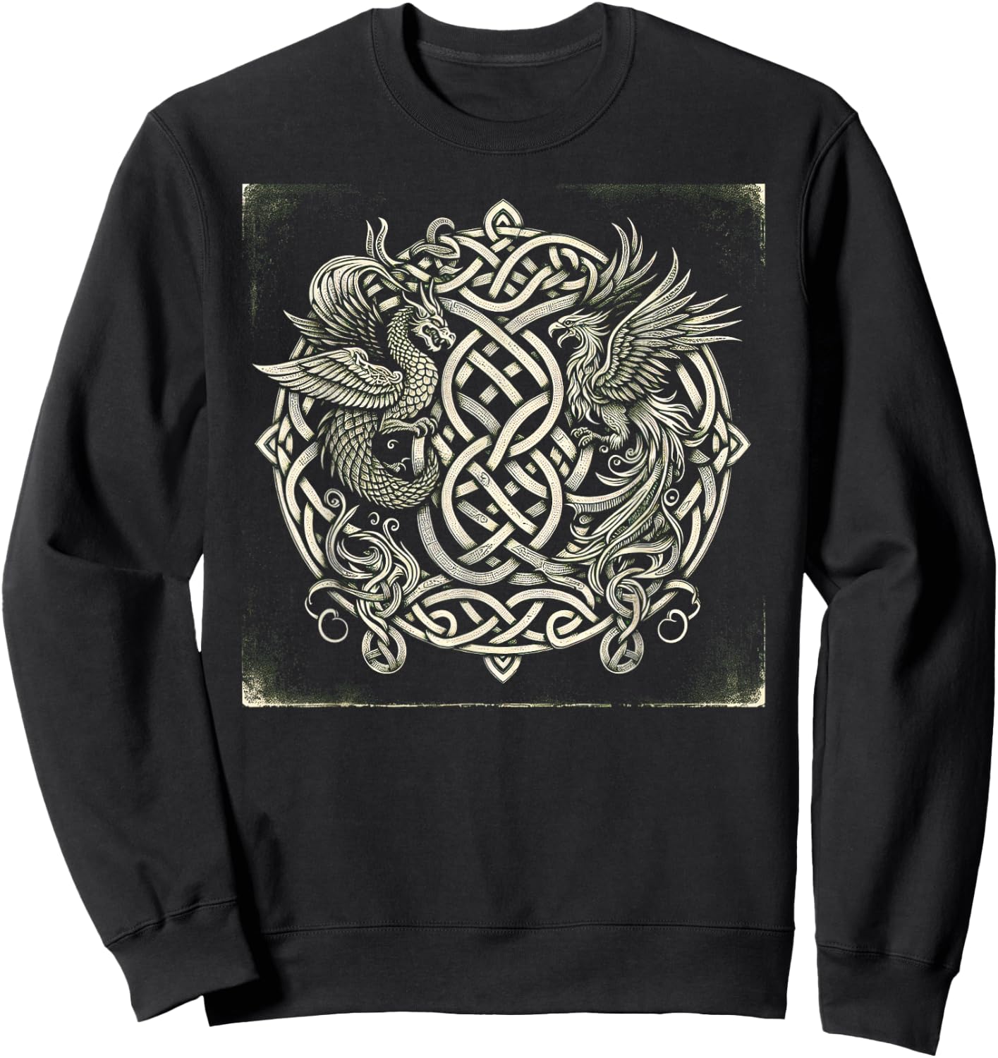 Intricate Celtic Knot with Dragon and Phoenix Sweatshirt - Sweatshirt | Black