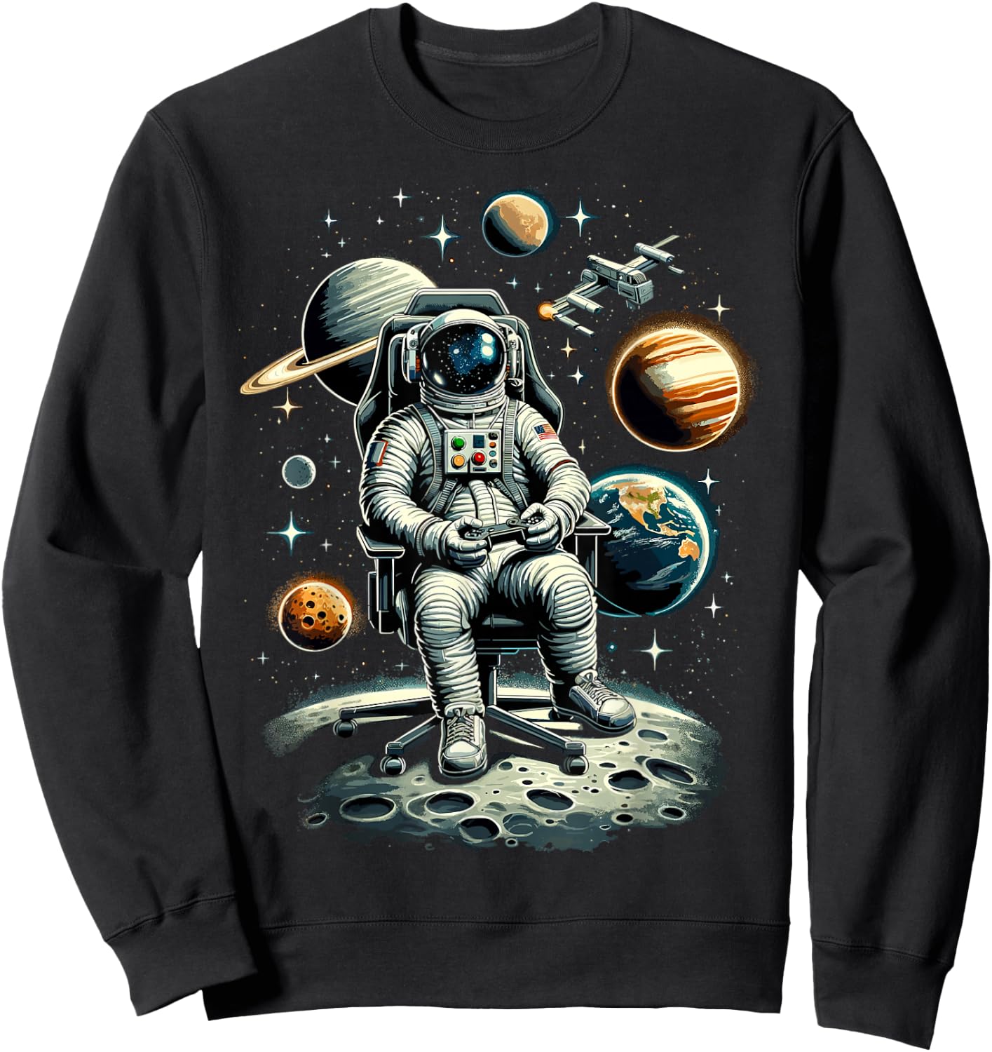 Astronaut Space Gaming System Planets Astronaut Gamer Sweatshirt - Sweatshirt | Black