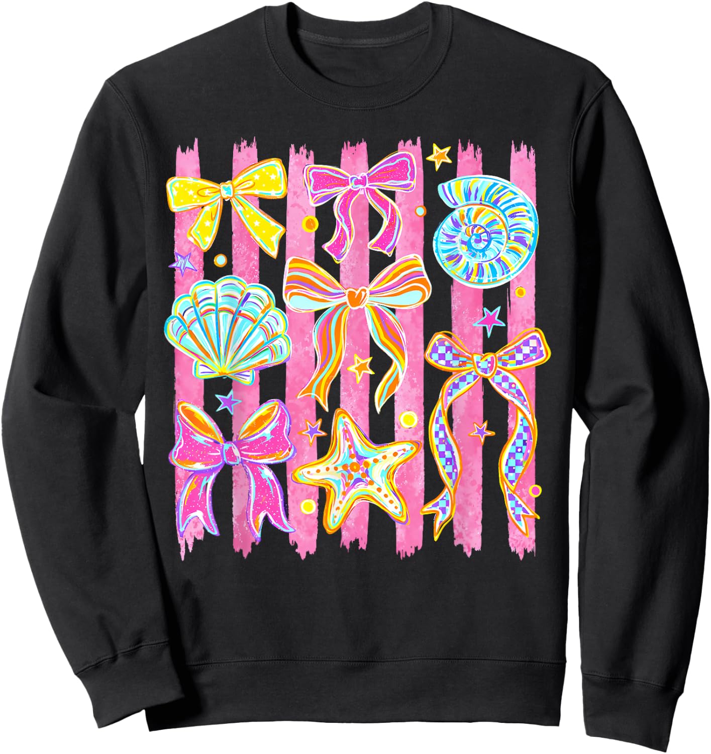 Seashell Coquette Bow Ocean Hawaii Beach Summer Vacation Sweatshirt - Sweatshirt | Black