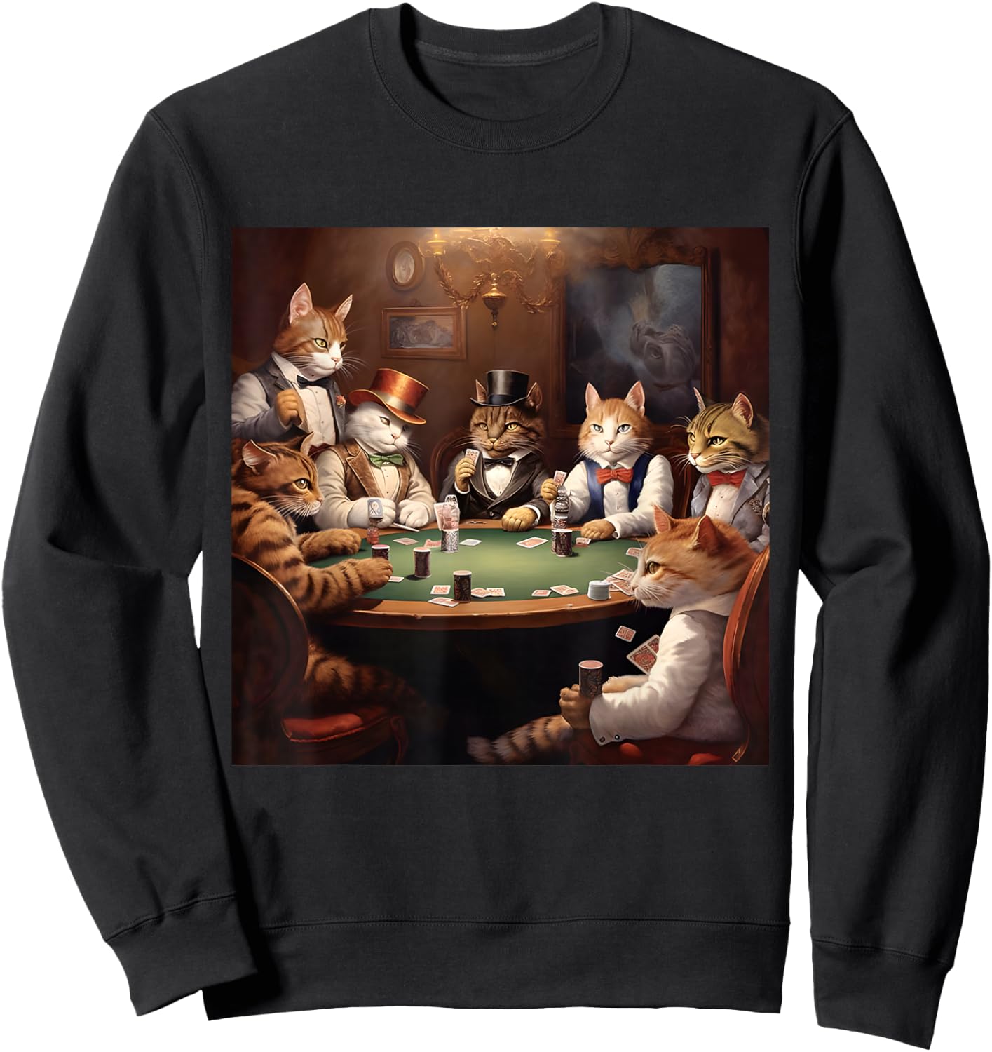 Poker Cat Lover Casino Gambling Cats Playing Poker Cards , Small, Black Sweatshirt - Sweatshirt | Black