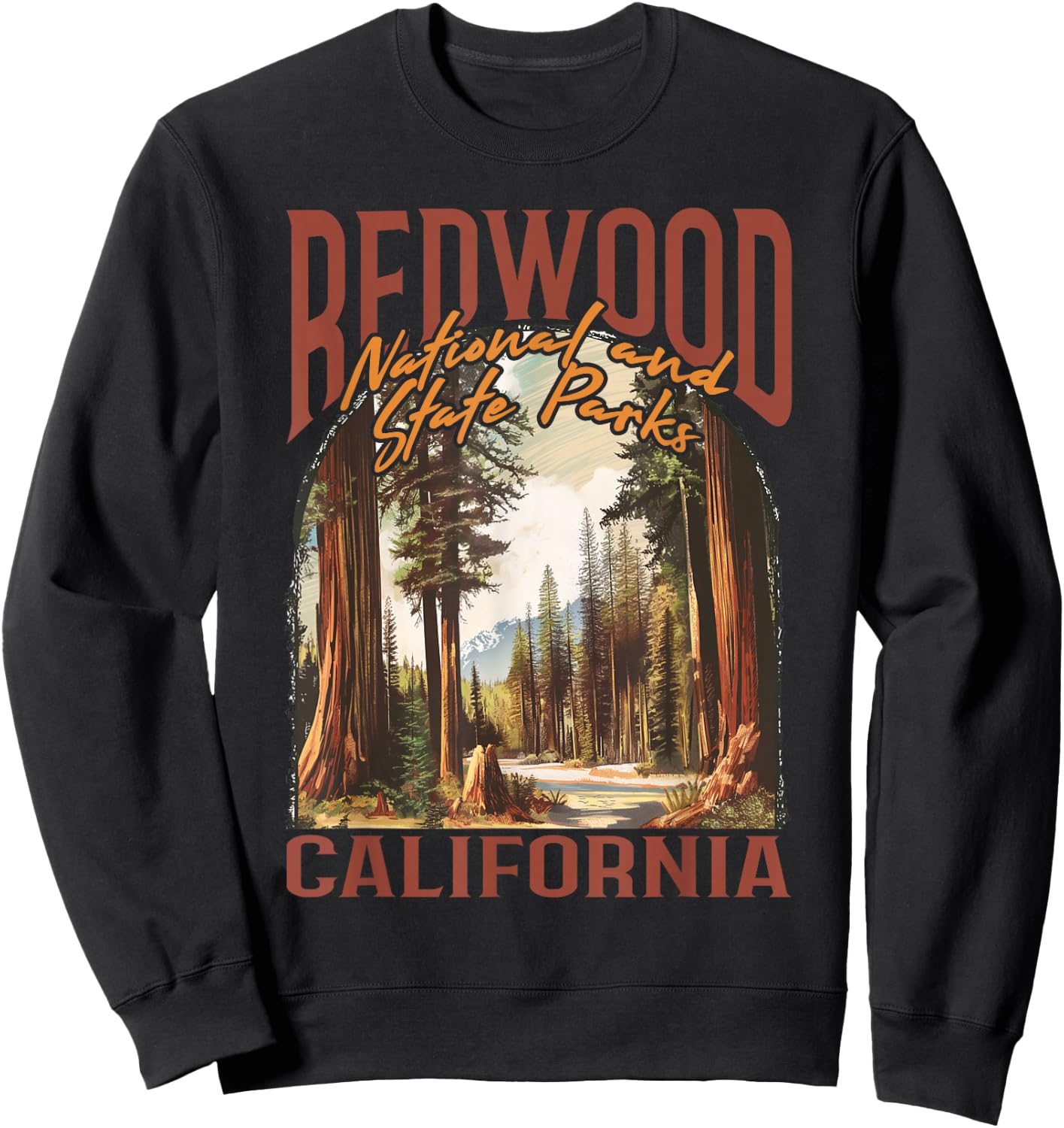 Redwood USA National Park Vintage California Outdoors Retro Sweatshirt - Sweatshirt | Black