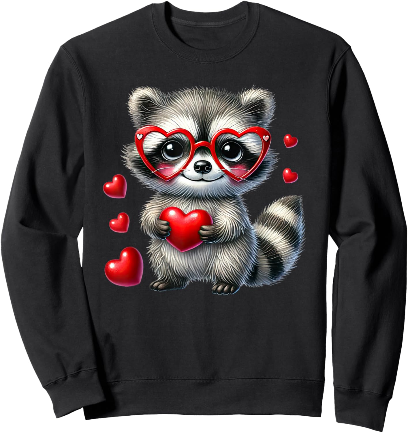 Cute Raccoon Valentine's Day Cute Racoon Hearts Animal Lover Sweatshirt - Sweatshirt | Black