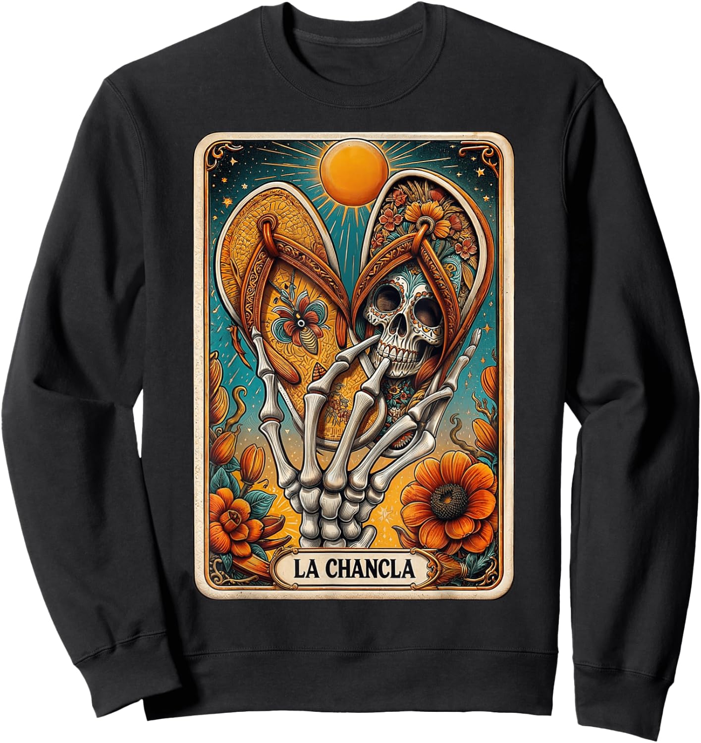 La Chancla Flip Flop Card Funny Mexican Mom Tarot Card Sweatshirt - Sweatshirt | Black