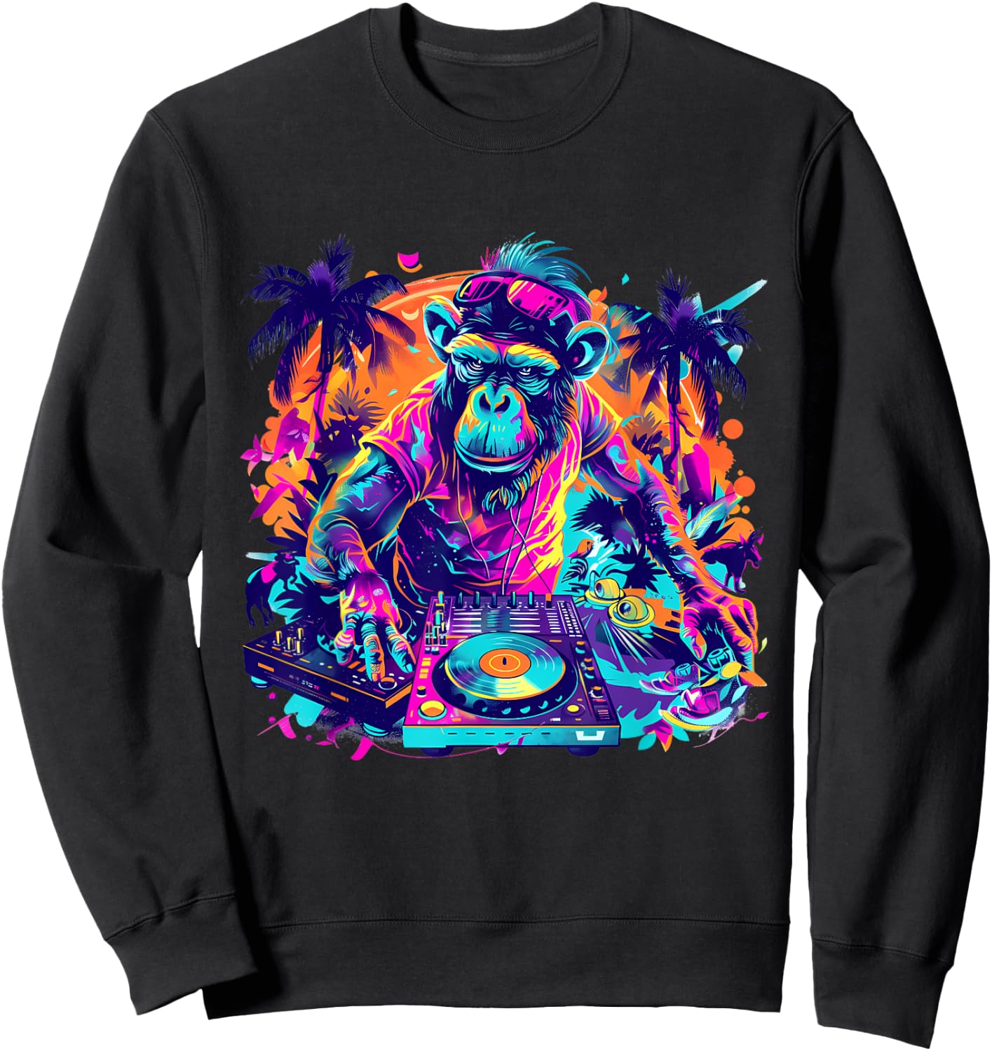 DJ Monkey Techno House Beatmaker EDM Turntable DJ Monkey Sweatshirt - Sweatshirt | Black