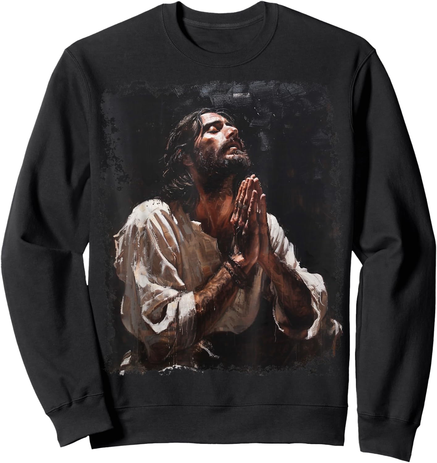 Praying Jesus Christ Christian Graphic Sweatshirt - Sweatshirt | Black