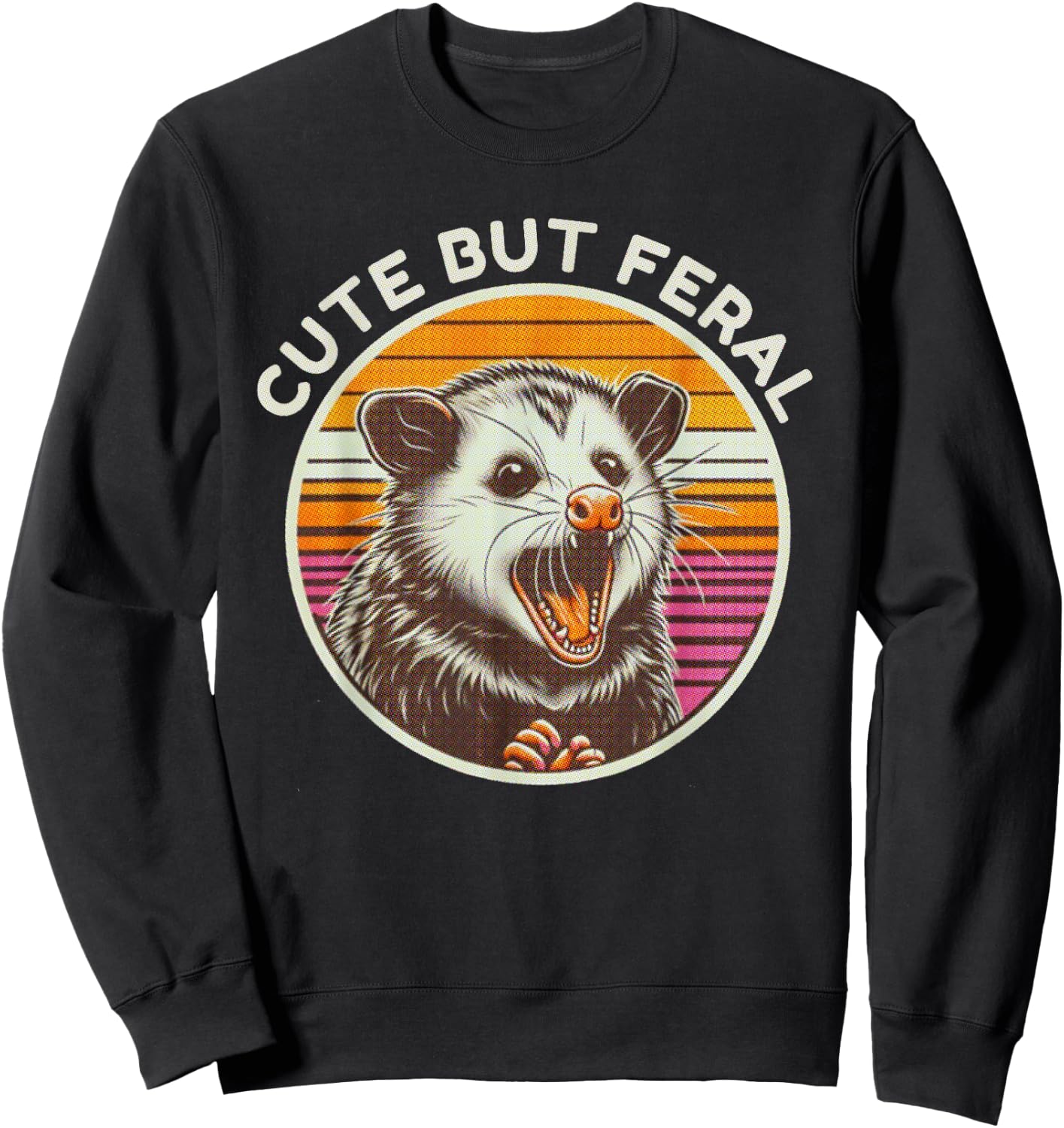 Retro Cute But Feral Opossum Funny Sweatshirt - Sweatshirt | Black