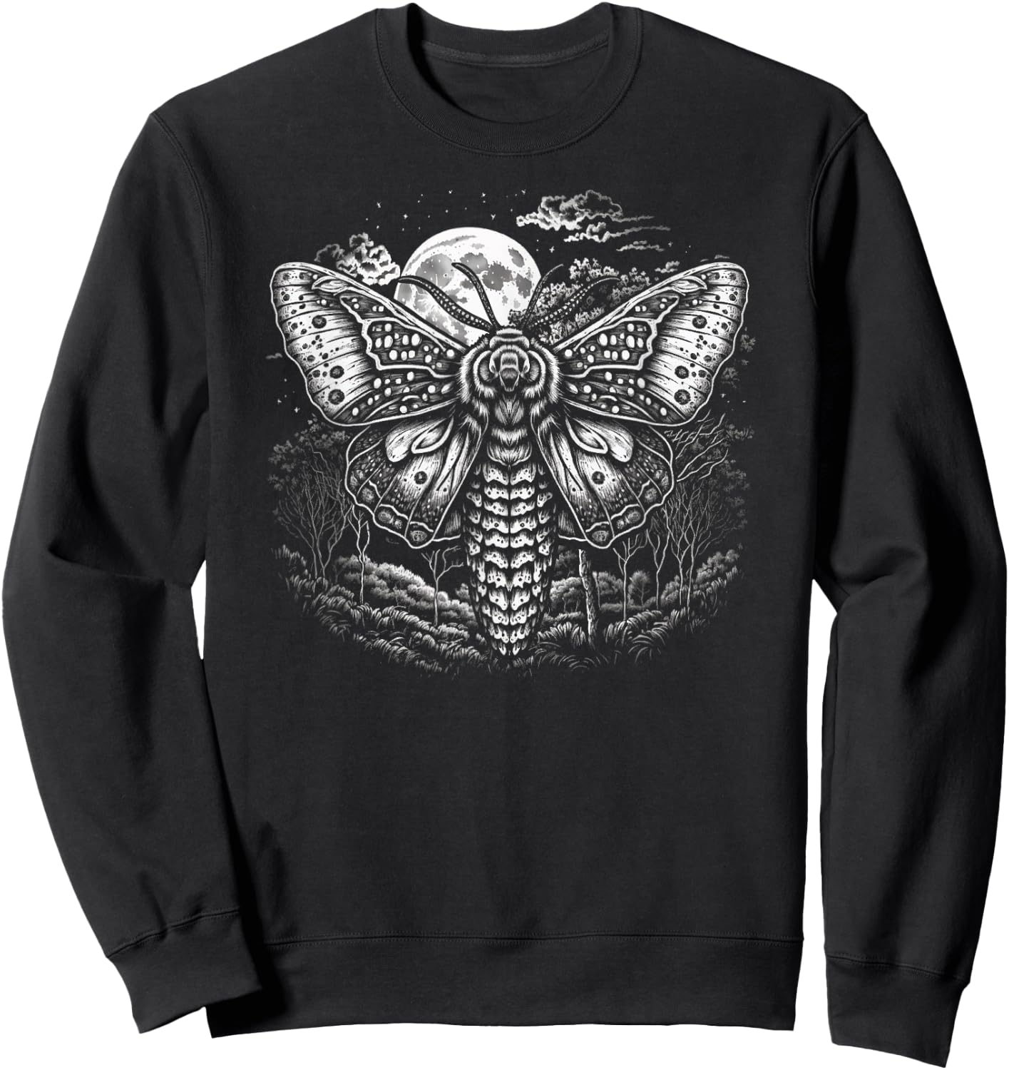Moth And Moon Night Sky Folkloric Wiccan Nature Goth Sweatshirt - Sweatshirt | Black
