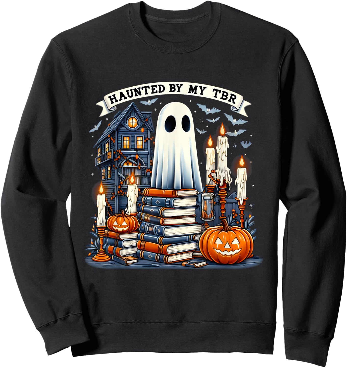 Retro Haunted by My TBR Halloween Book Readers Book Lovers Sweatshirt - Sweatshirt | Black