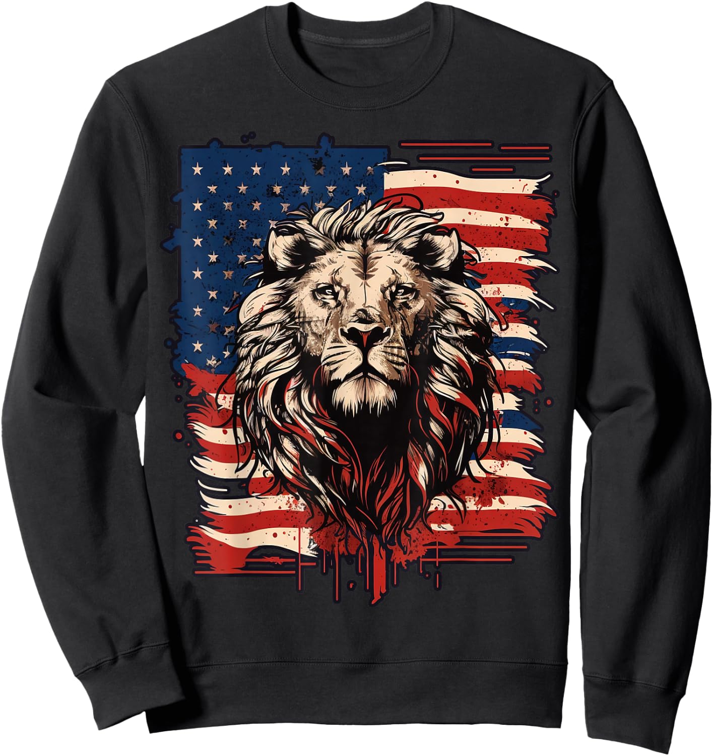 USA 4th Of July Lion on Patriotic American Lion Women Kids Men Sweatshirt - Sweatshirt | Black